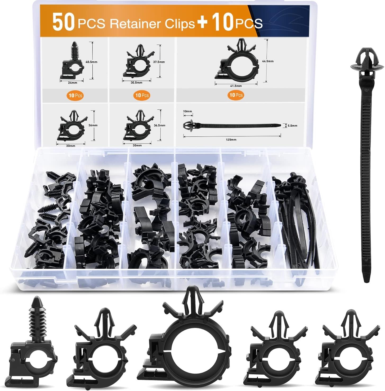GOOACC 60Pcs Car Wire Loom Routing Clips Assortment - 6 Different Sizes