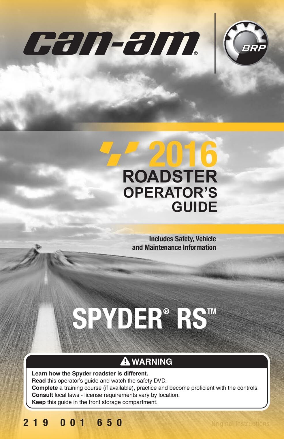 New Can-Am Spyder RS 2016 Roadster Owners Operators Manual Paperback FREE S&H