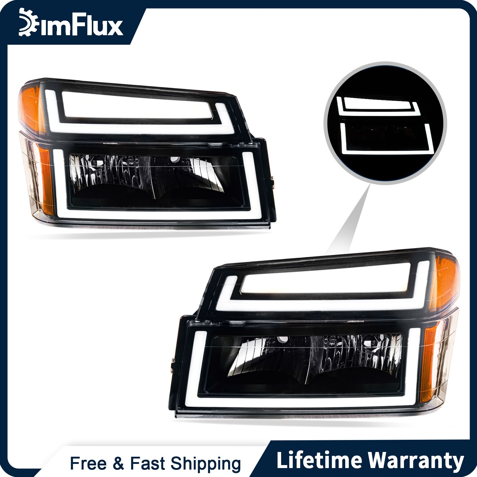 DimFlux for 2004-2012 Chevy Colorado GMC Canyon Headlights w/ Dual LED DRL DimFlux for 2004-2012 Chevy Colorado GMC Canyon Headlights w/ Dual LED DRL