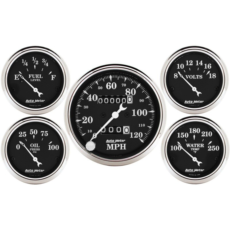Auto Meter Gauge Kit 5 pc. 3 1/8in & 2 1/16in Mechanical Speedometer Old Auto Meter Gauge Kit 5 pc. 3 1/8in & 2 1/16in Mechanical Speedometer Old