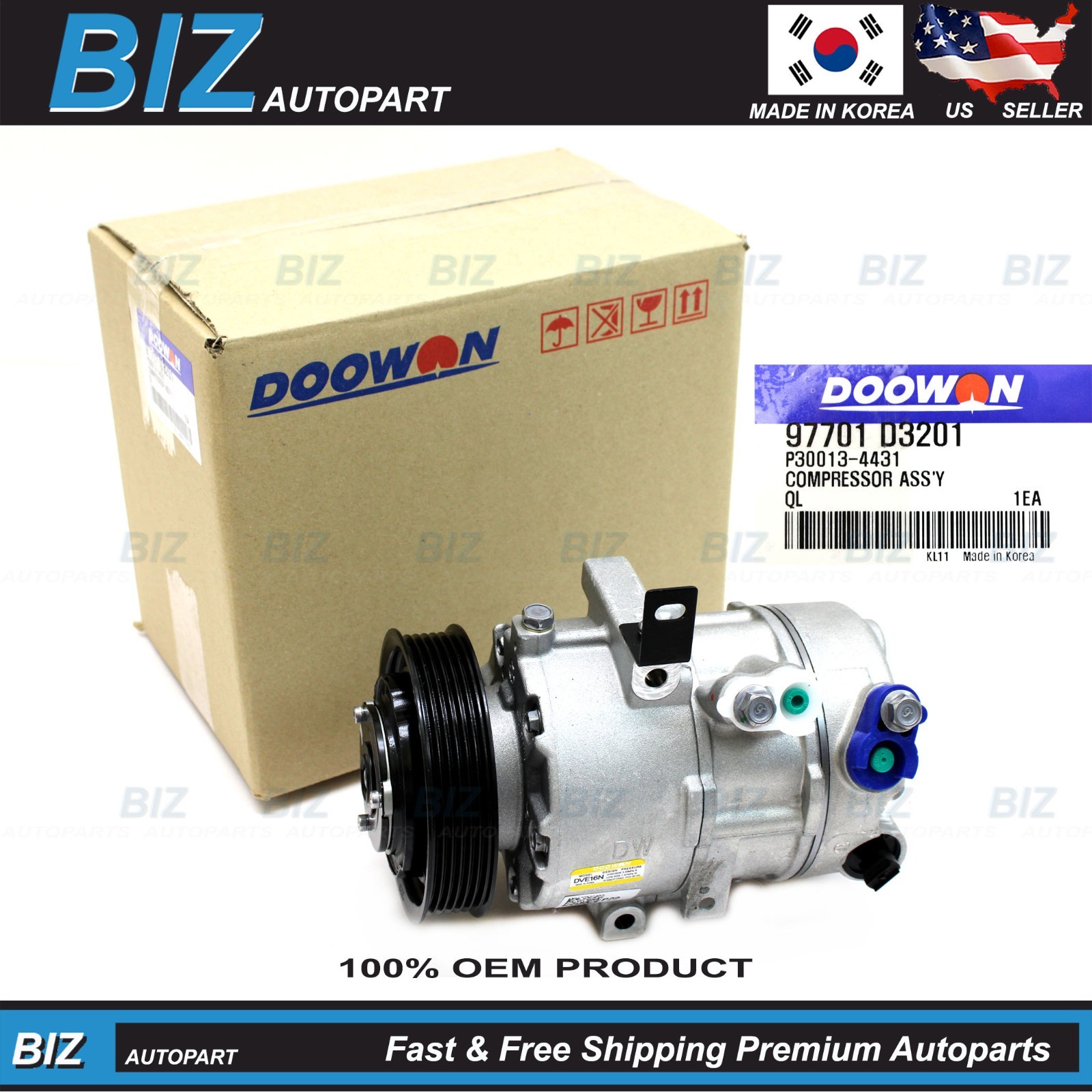 OEM A/C COMPRESSOR W/CLUTCH FOR 2017-2018 HYUNDAI TUCSON 2.0L OE# 97701-D3201 OEM A/C COMPRESSOR W/CLUTCH FOR 2017-2018 HYUNDAI TUCSON 2.0L OE# 97701-D3201
