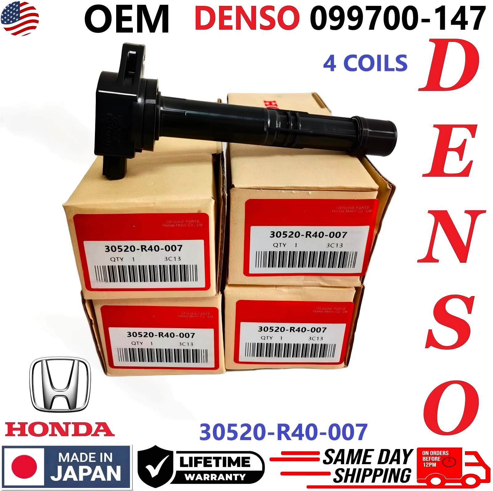4X OEM DENSO Ignition Coils For Honda Accord CRV Acura 2.4L I4, 099700-147