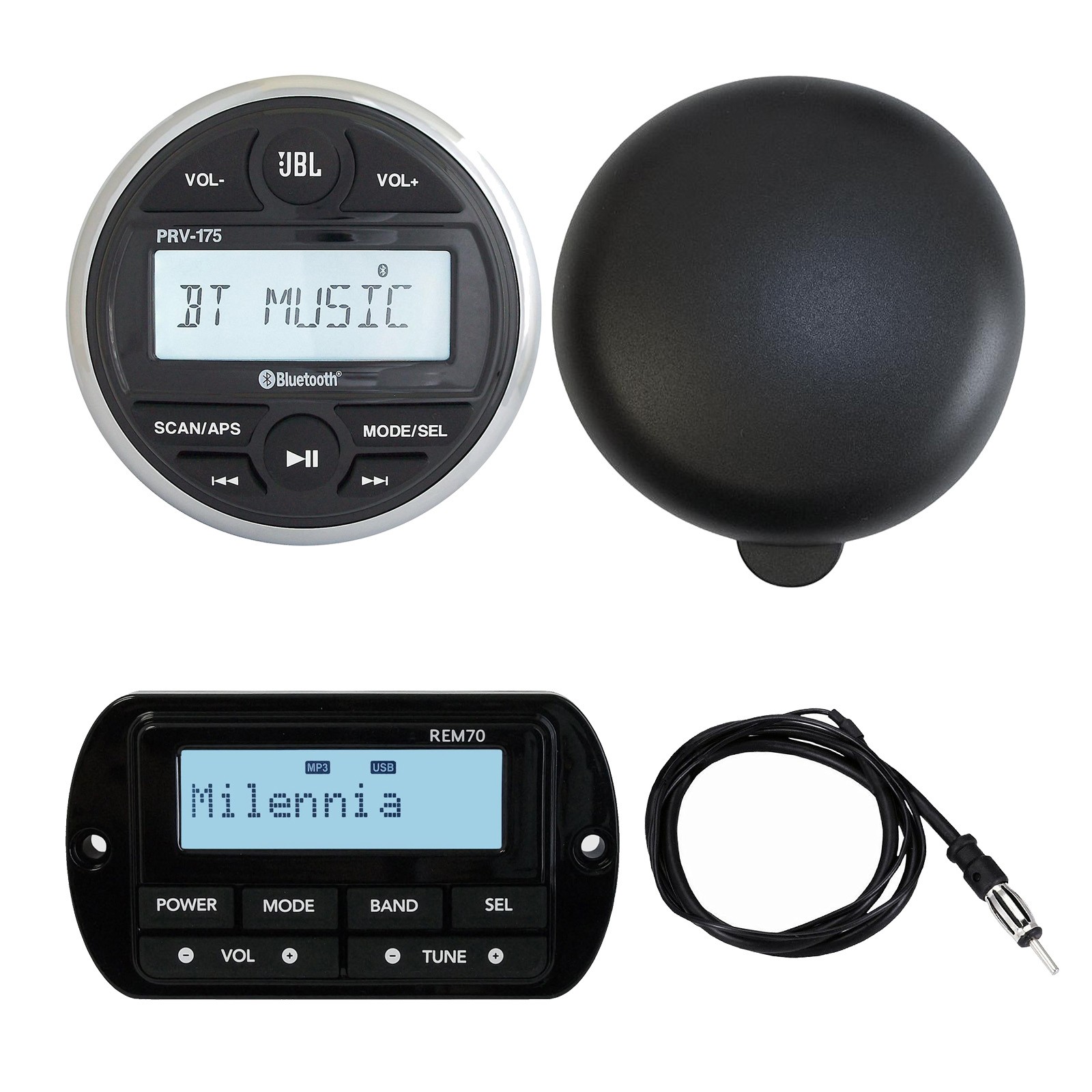 JBL Gauge Style Bluetooth Marine Receiver, Cover, Wired Remote Control, Antenna