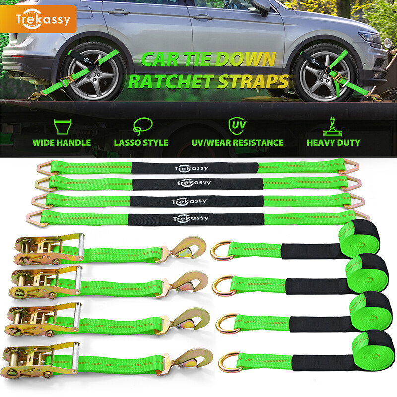4 Pack Axle Strap Race Car Hauler Tow Truck Wrecker Wheel Ratchet Tie Down Strap