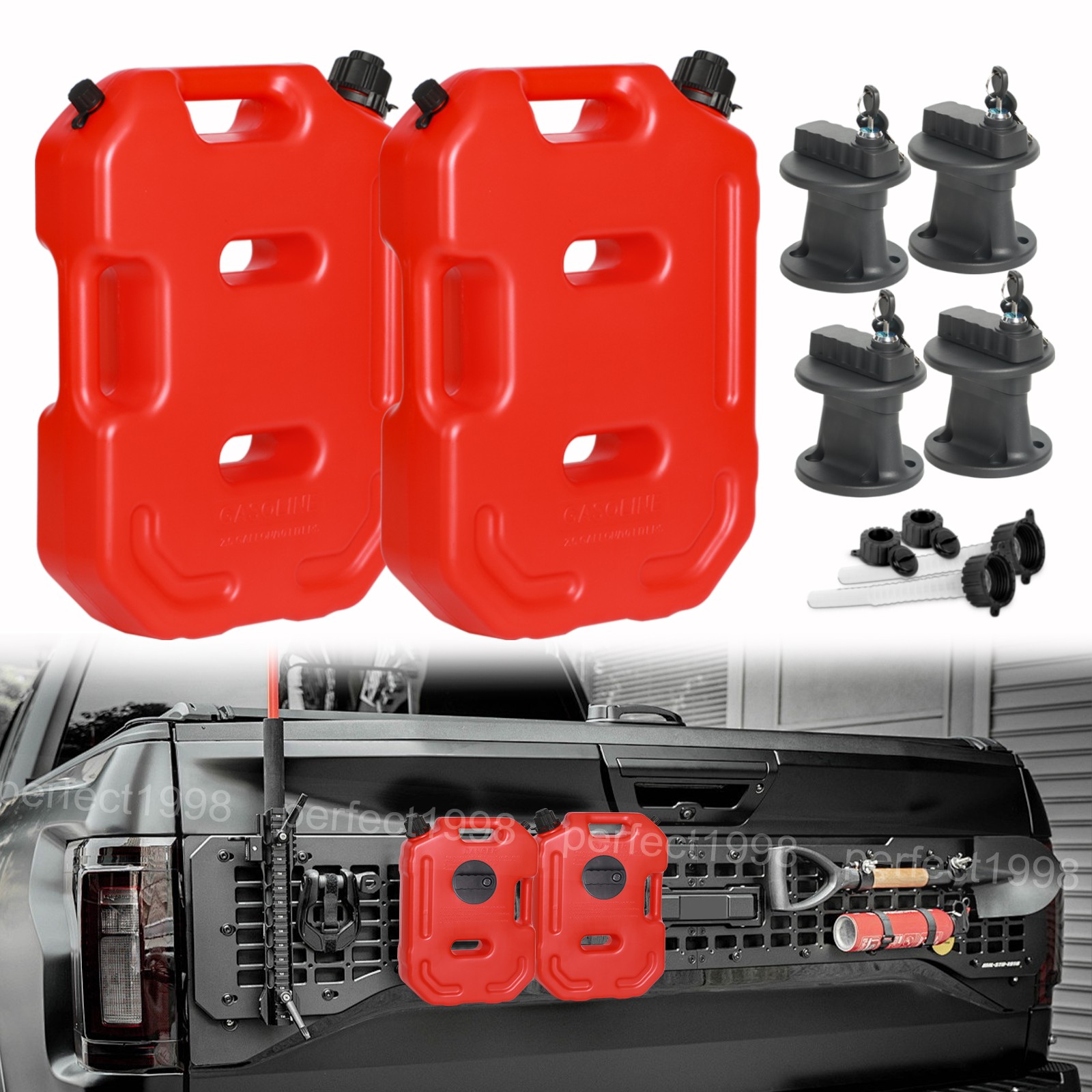 2x 10L 2.6 Gallon Fuel Can Gas Tank w/ Lock Kit Red For Jeep Offroad SUV ATV UTV