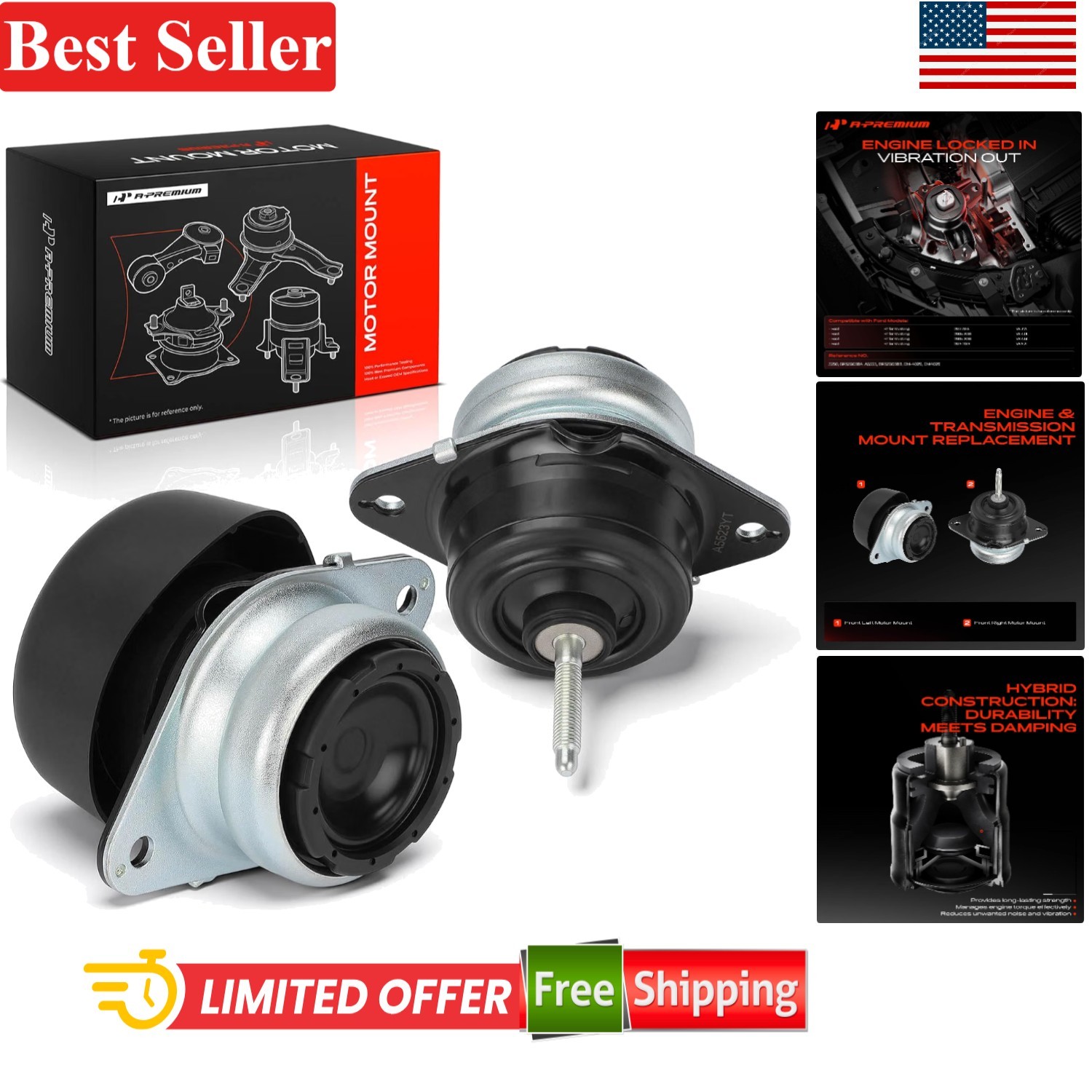 Set of 2 Engine Motor Mount Kits Compatible with Ford Mustang 2011-2019 V6 V8
