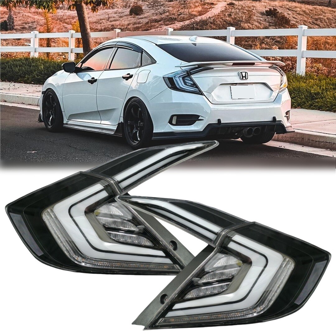 Clear White LED Tail Lights for Honda Civic Sedan 10th Gen 2016-2021 Rear Lights