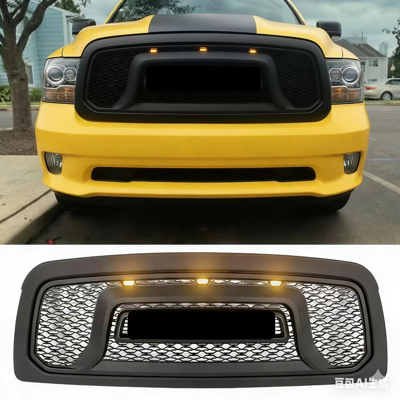 Grille Fit for Dodge Ram 1500 2009-2012 Rebel Style Upper Bumper Letters + LED