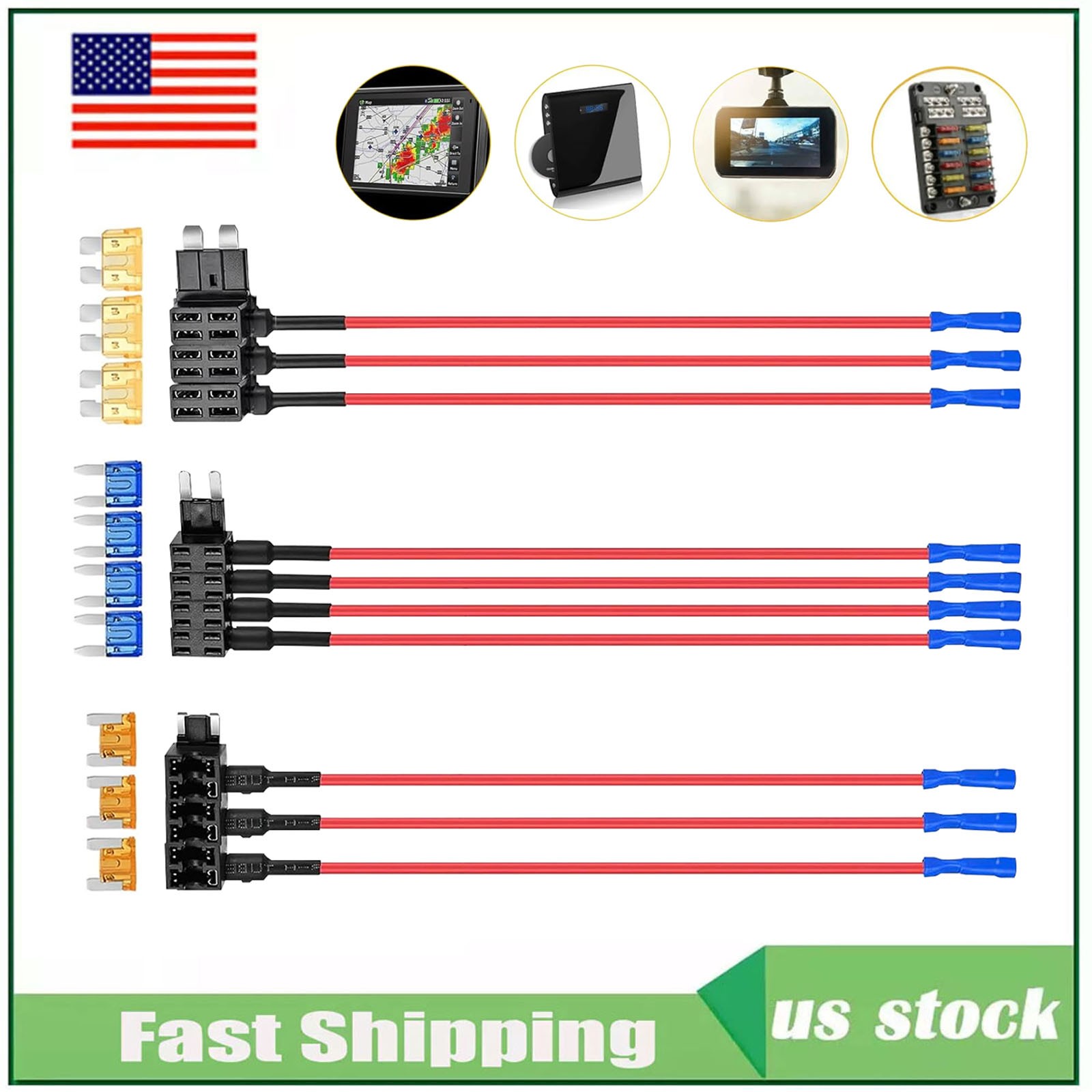 10x 12V Car Add-a-Circuit Fuse Adapter w/ Standard & Mini Tap Blade Fuse Holder