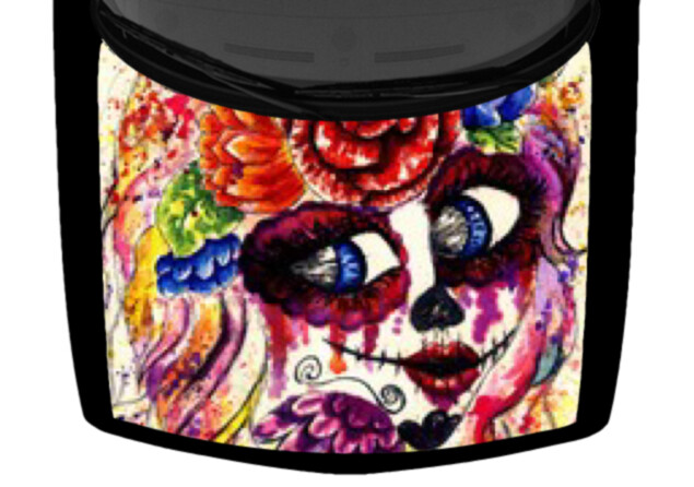 Artistic Painted Sugar Skull Colorful Truck Car Graphic Hood Wrap Vinyl Decal 
