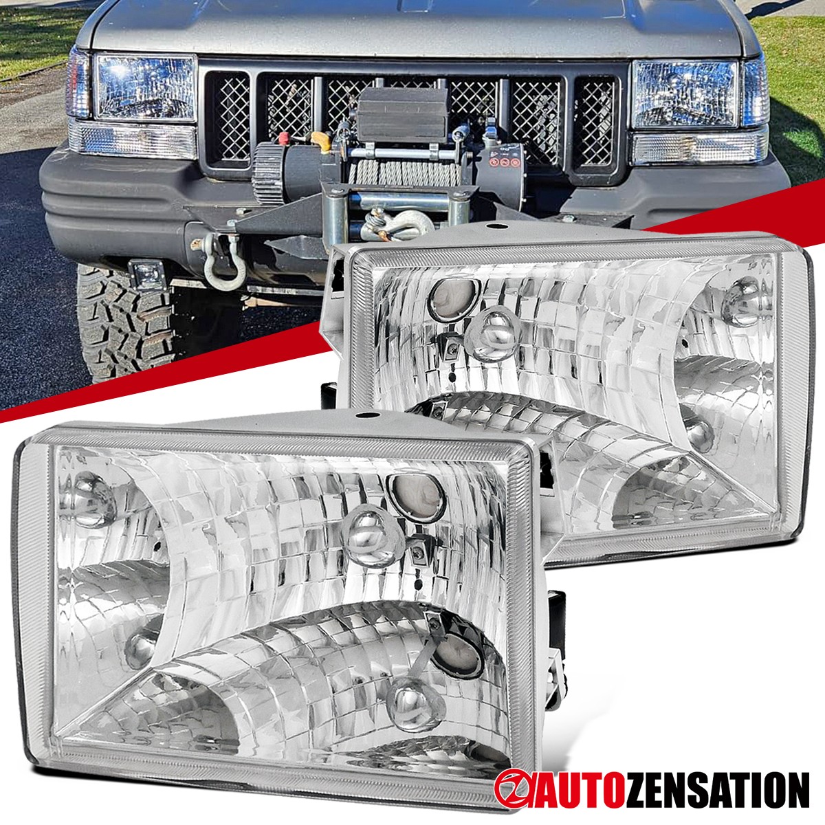 Fit 1993-1998 Jeep Grand Cherokee Headlights Lamps Assembly Left+Right 93-98 Fit 1993-1998 Jeep Grand Cherokee Headlights Lamps Assembly Left+Right 93-98