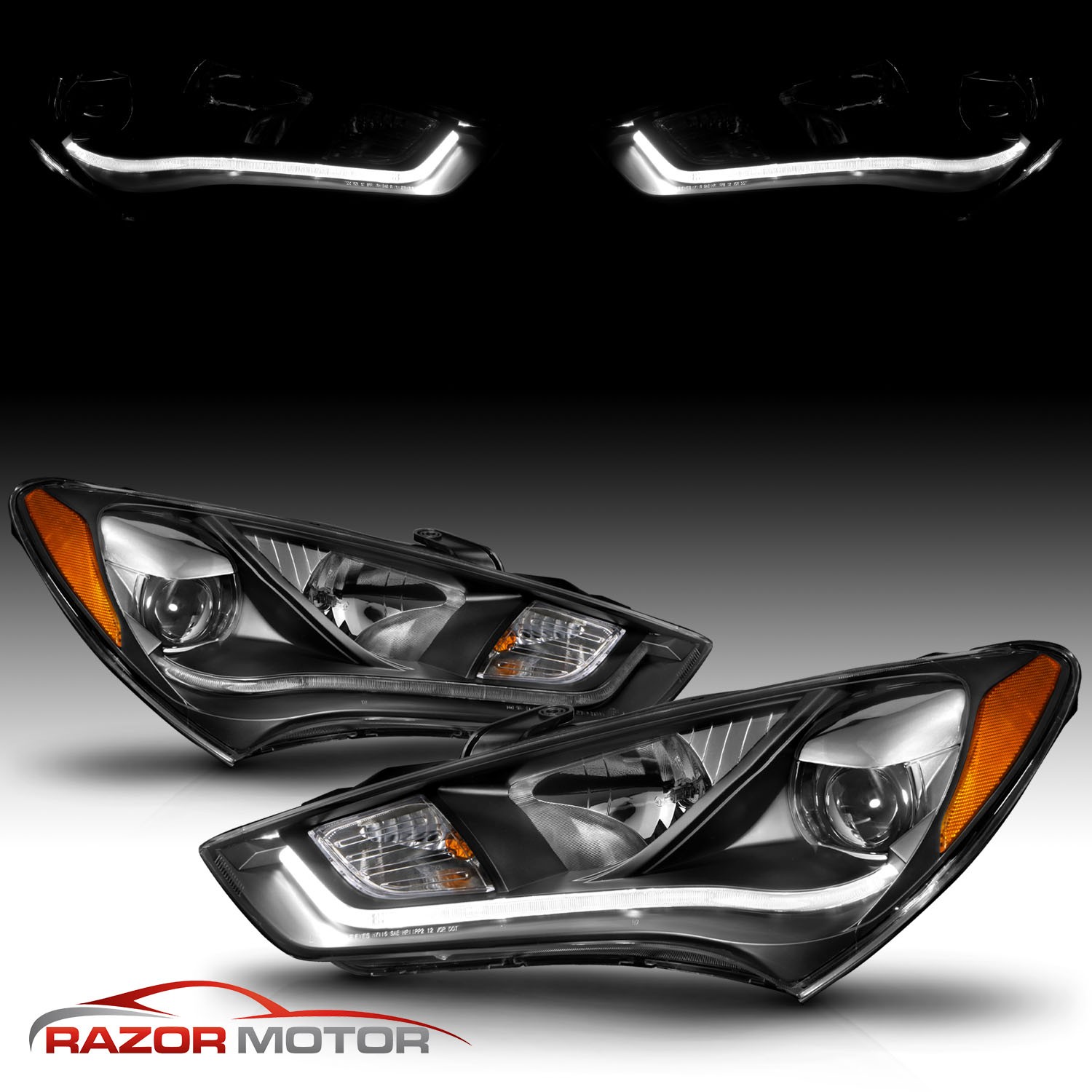 [HID Model+LED Bar]For 2013 2014 2015 Hyundai Genesis Coupe Black Headlights Set