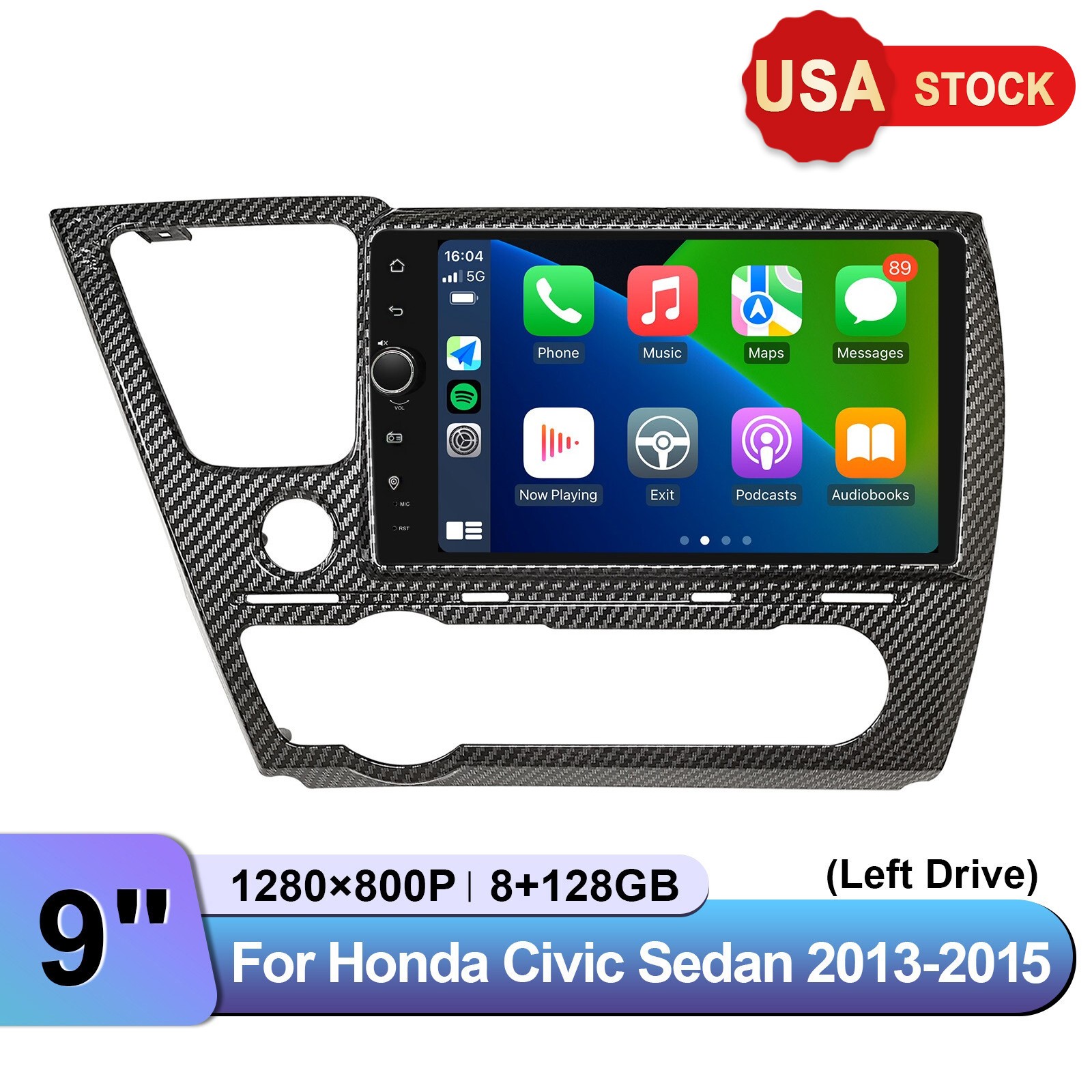9 inch Plug&Play Radio For 13-15 Honda Civic Si Coupe with Carbon Fiber Trim Kit