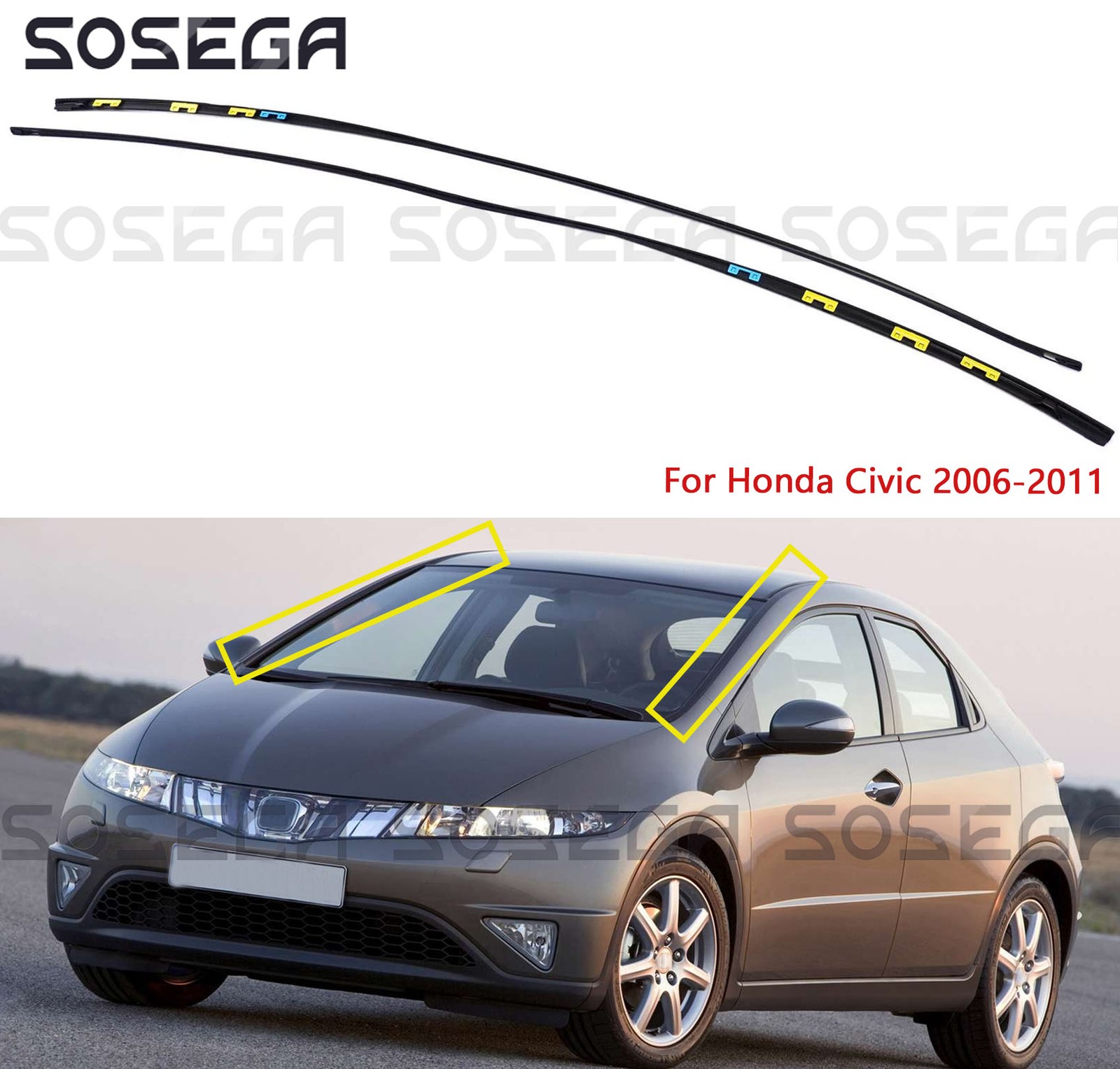 For Honda Civic 2006-2011 Upper Left & Right Drip Side Molding Trims Set Replace