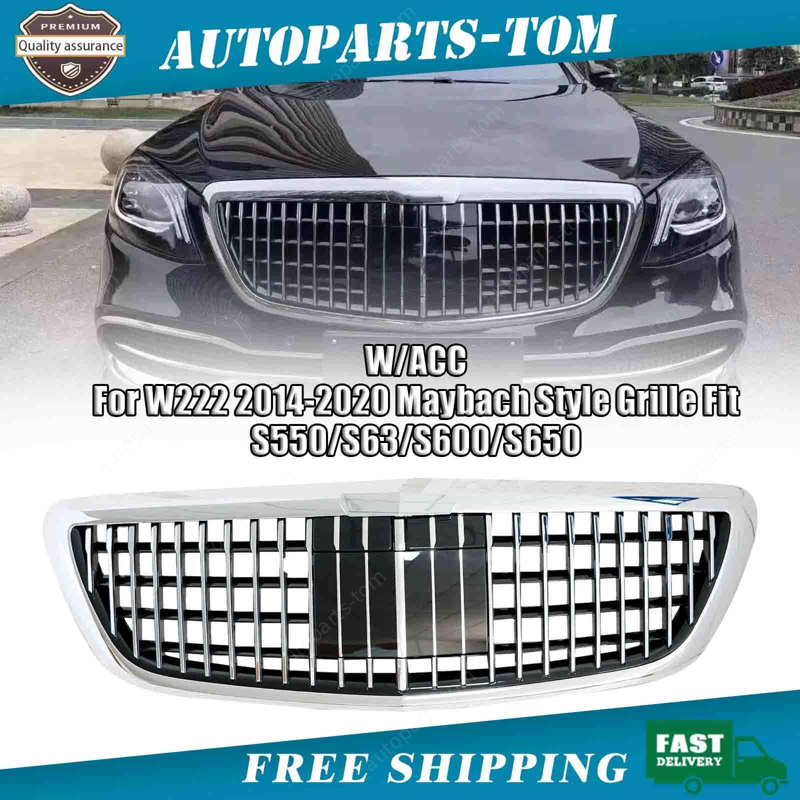 For 2014-20 Mercedes S-Class W222 MayBach Style ABS Front Chrome Grille w/acc