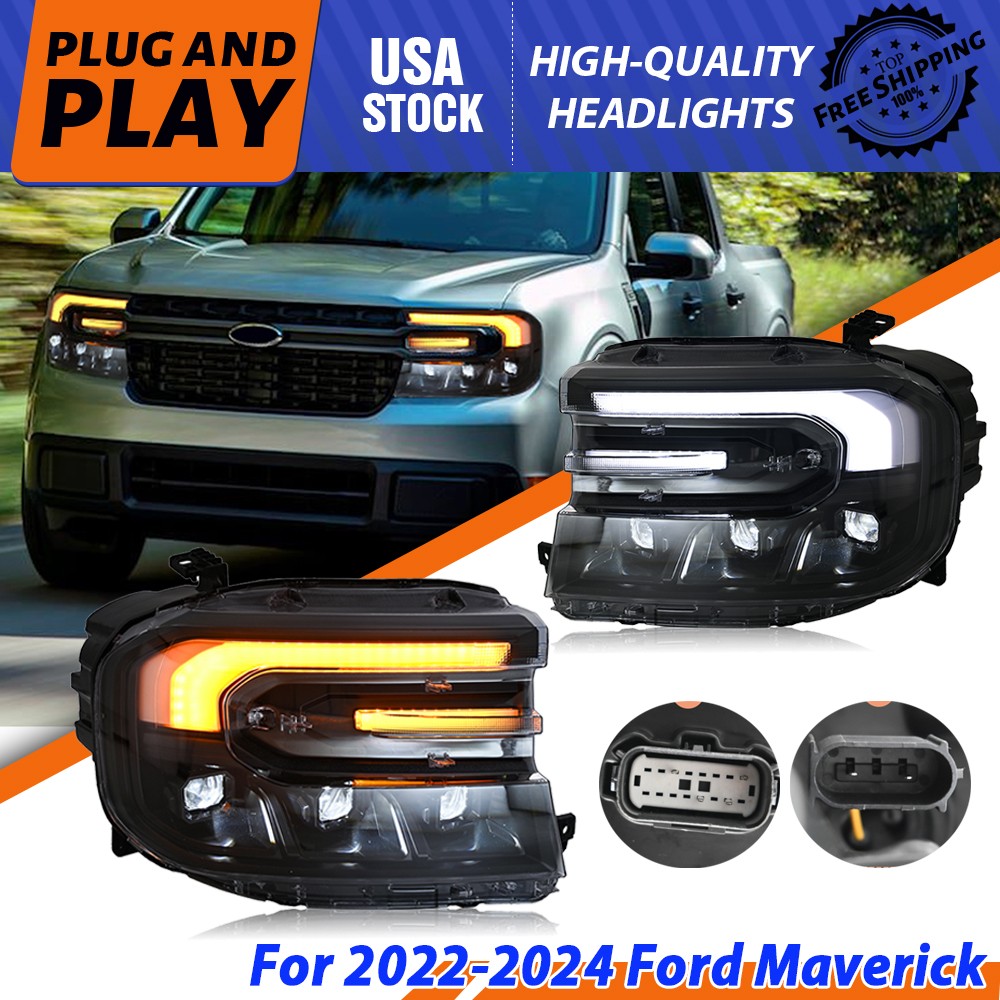 Full LED Projector Headlights w/Sequential Turn DRL For Ford Maverick 2022-2024