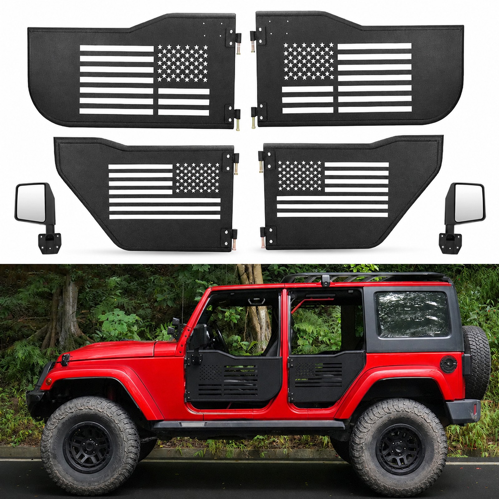 4x Steel Tube Half Tubular Doors w/ Mirror For Jeep Wrangler JK 4 Door 2007-2018