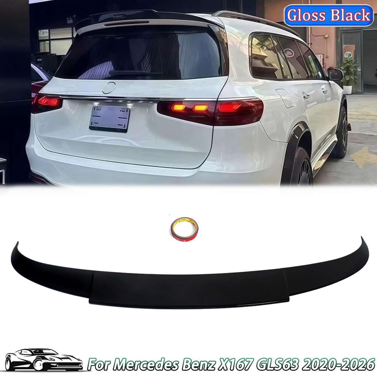 For Mercedes Benz X167 GLS450 GLS63 2021-2024 Gloss Black Rear Trunk Spoiler Lip