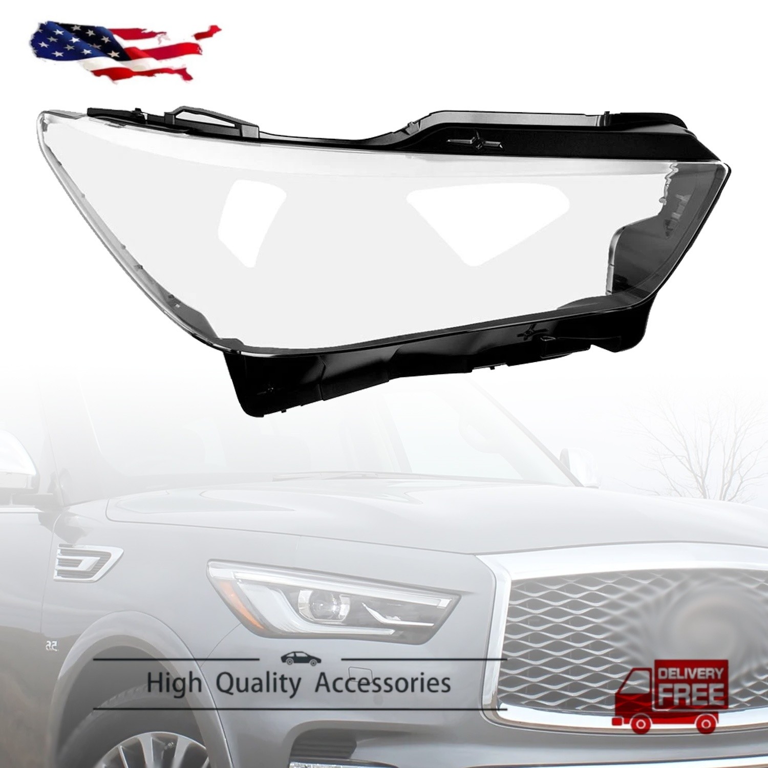 Right Passenger Side For INFINITI QX80 2018-2023 2024 Headlight Clear Lens Cover