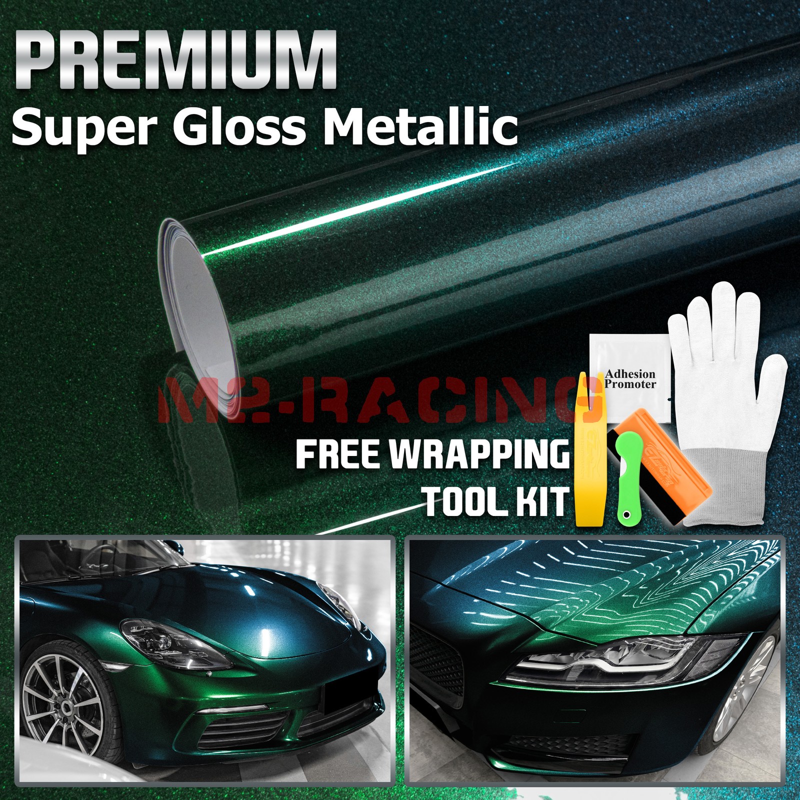 Premium Super Gloss Metallic Midnight Green Vinyl Car Wrap Sticker Decal Sheet