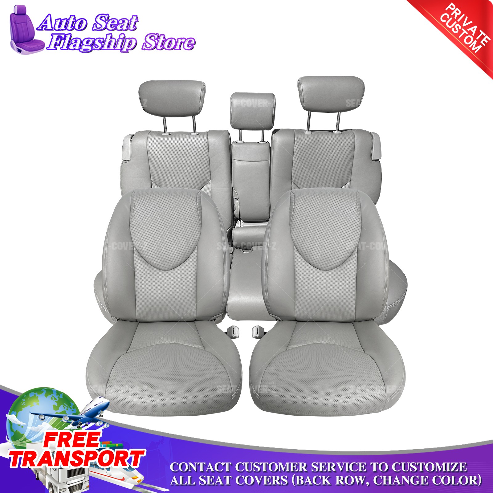Fits 2006 - 2012 Toyota RAV4 Replacement Full Set Leather Seat Covers Ash Gray