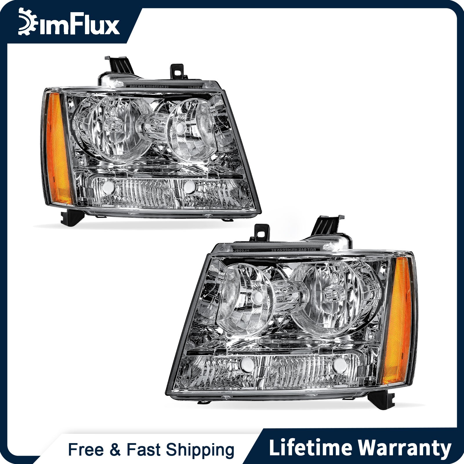 DimFlux Headlights for 07-14 Tahoe Avalanche Suburban Chrome Housing No Harnes DimFlux Headlights for 07-14 Tahoe Avalanche Suburban Chrome Housing No Harnes