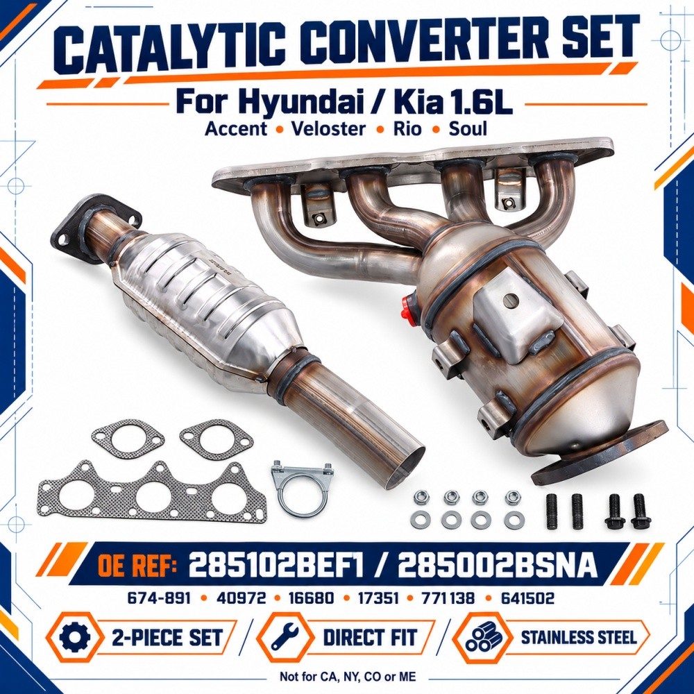 2x Front Rear Catalytic Converter For 2012-2017 Hyundai Accent 1.6L 16680