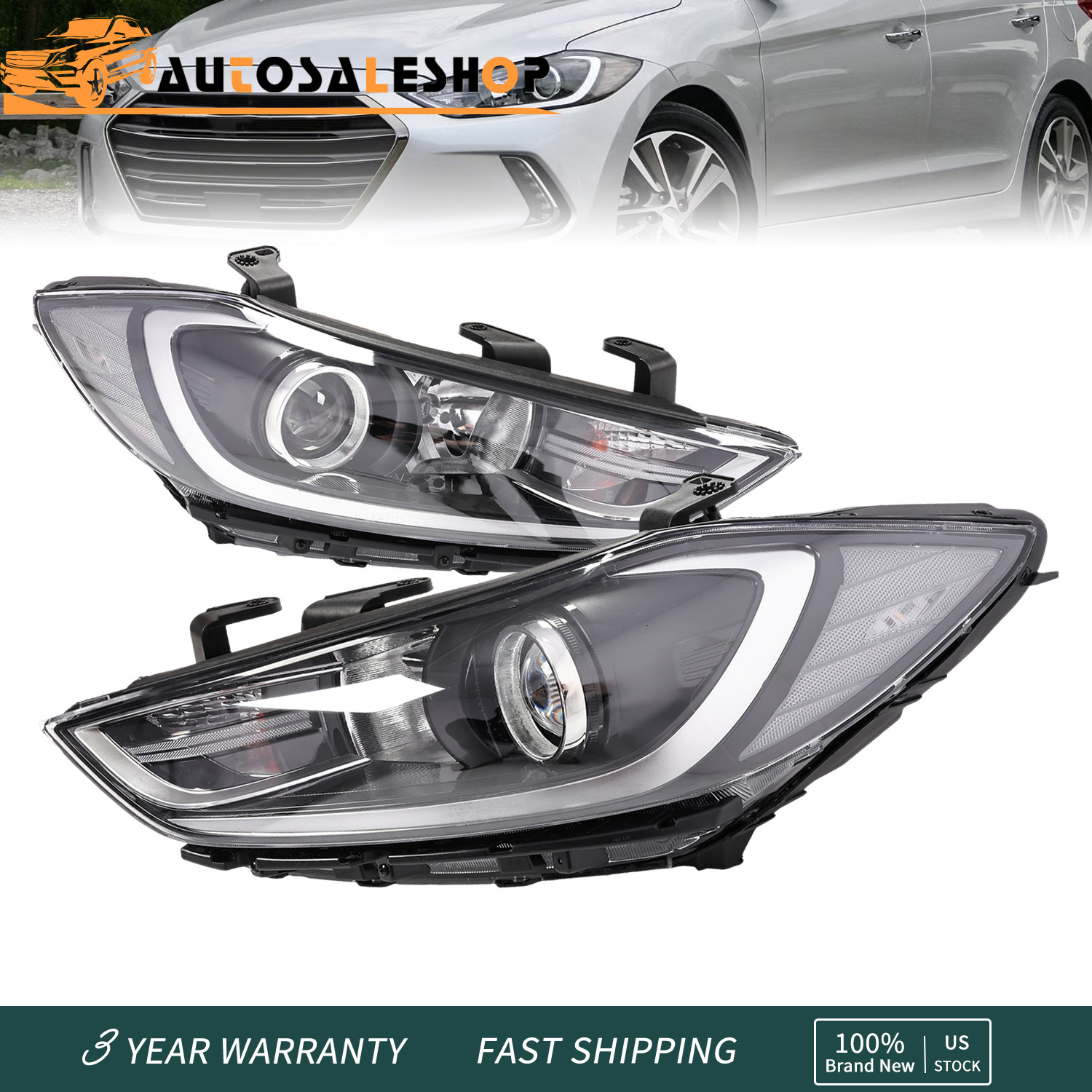 2x Halogen Headlights Assembly w/ Bulbs For 2017-2018 Hyundai Elantra