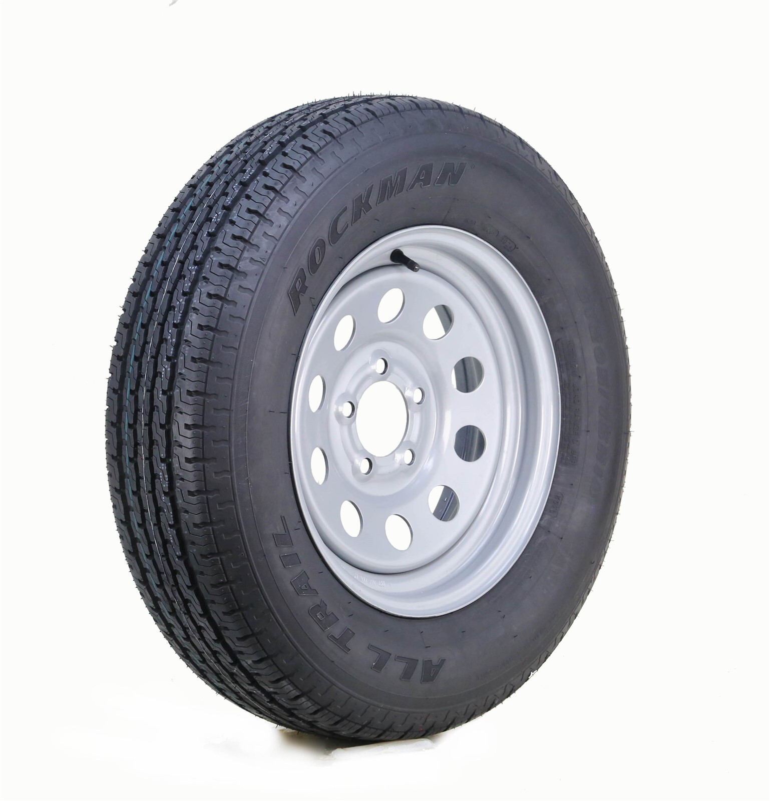 ROCKMAN Trailer Tire Assembly ST205/75R15 8-Ply Silver Mod Rim 5 Lug on 4.5\