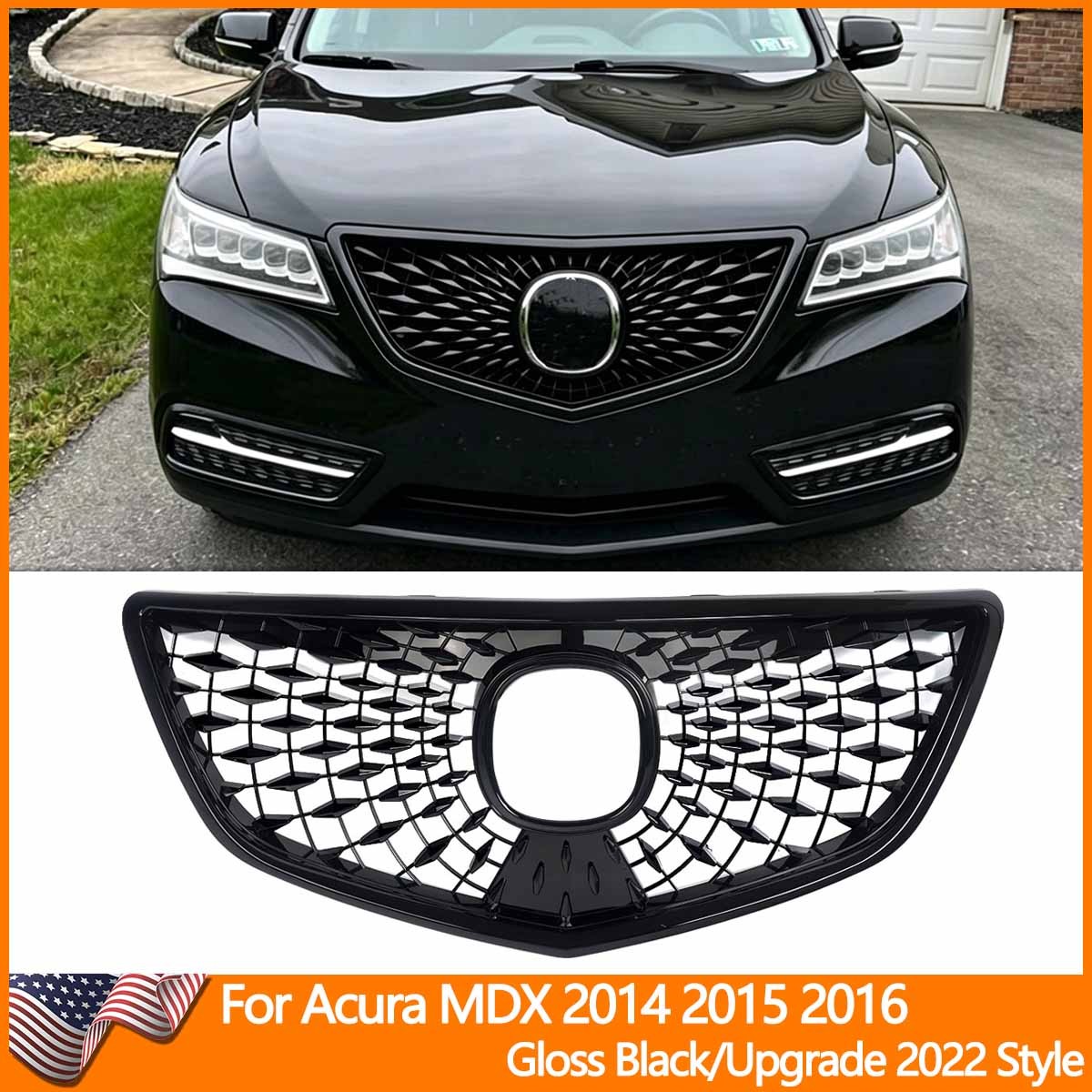 For 2014 2015 2016 Acura MDX Front Bumper Grille Gloss Black Upgrade 2022 Style For 2014 2015 2016 Acura MDX Front Bumper Grille Gloss Black Upgrade 2022 Style