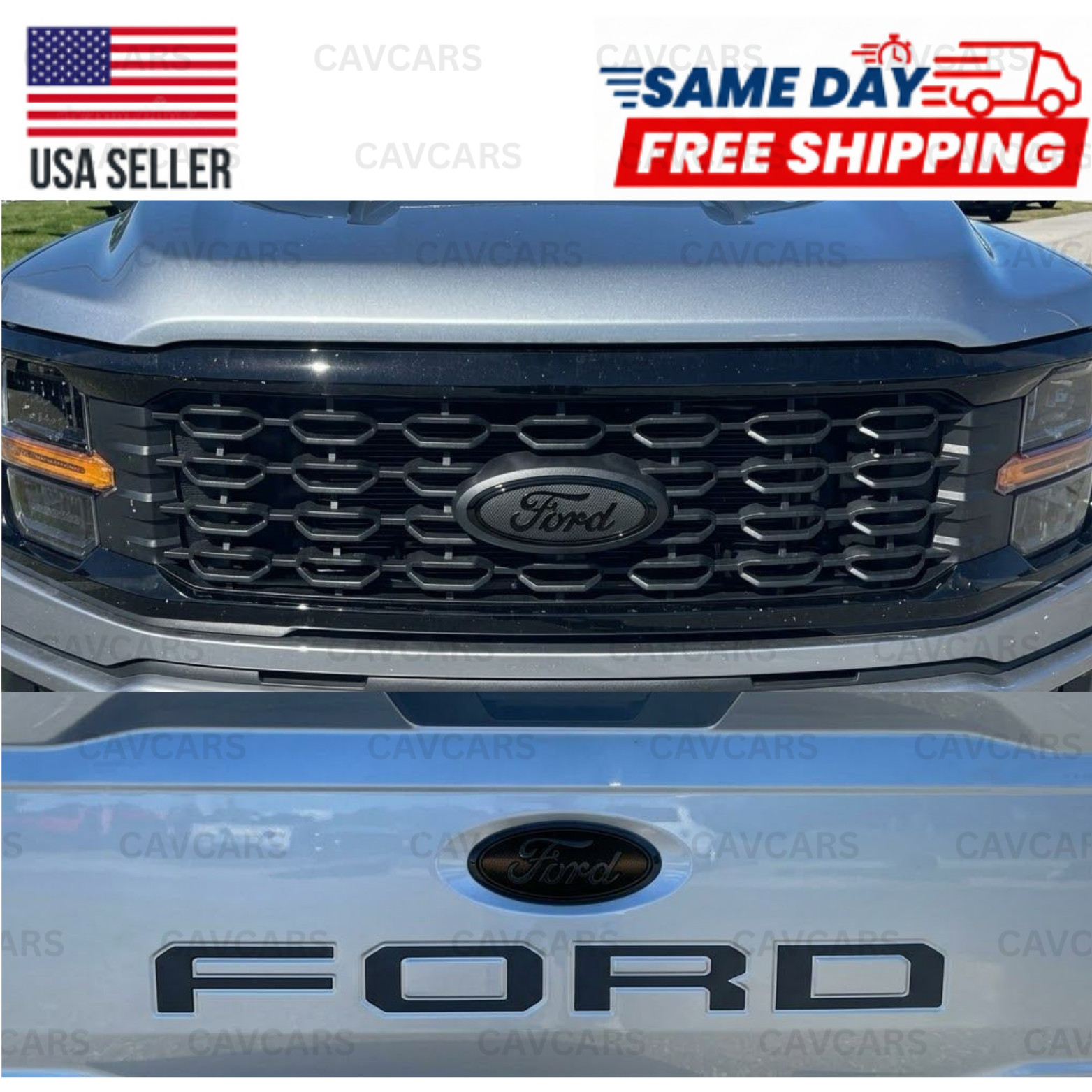 FOR 24-26 FORD F150 FRONT + REAR EMBLEM DARK SMOKE VINYL TINT PRECUT OVERLAYS