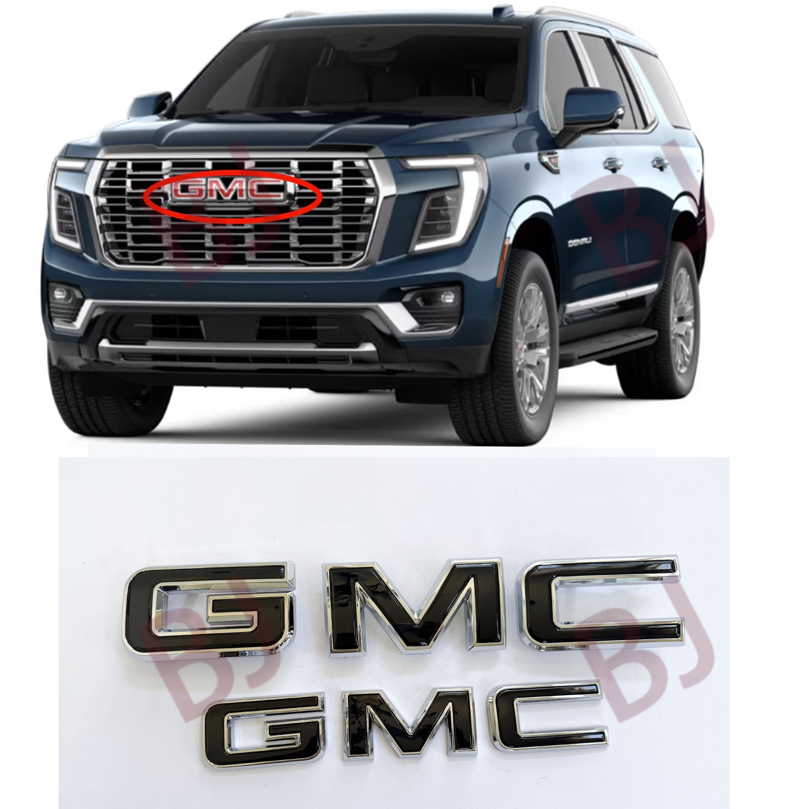 New 2025-2027 Yukon AT4 Elevation XL Chrome Black Grille & Rear GMC Emblems Kit
