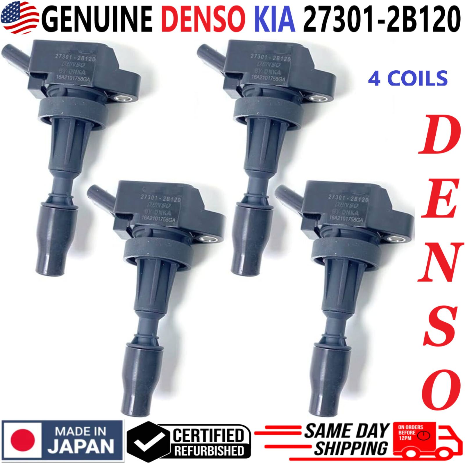 GENUINE DENSO x4 Ignition Coils For 2015-2022 Hyundai & Kia 1.6L I4, 27301-2B120