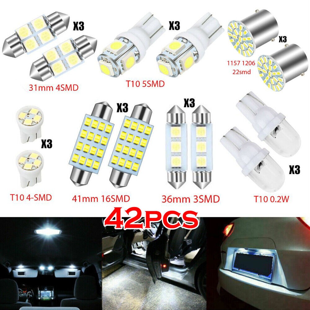 42PCS NEW LED INTERIOR LIGHTS BULBS KIT CAR TRUNK DOME LICENSE PLATE LAMPS 6000K