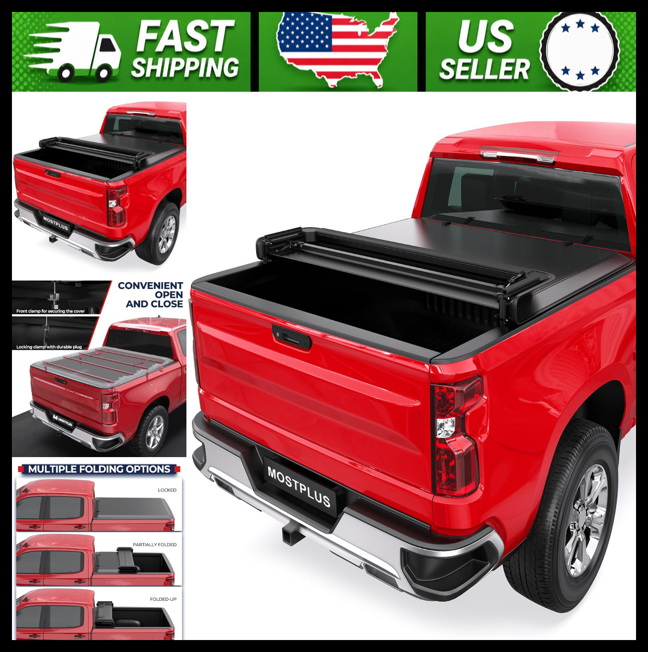 MOSTPLUS Quad Fold Soft Tonneau Cover for 2019-2026 Silverado/Sierra 1500 5.8ft