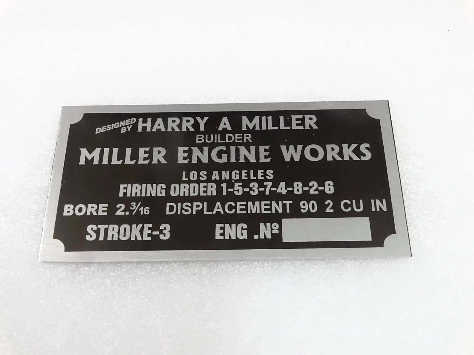 DATA PLATE VINTAGE FOR HARRY MILLER ENGINE WORKS USA #V259-7 @GLB