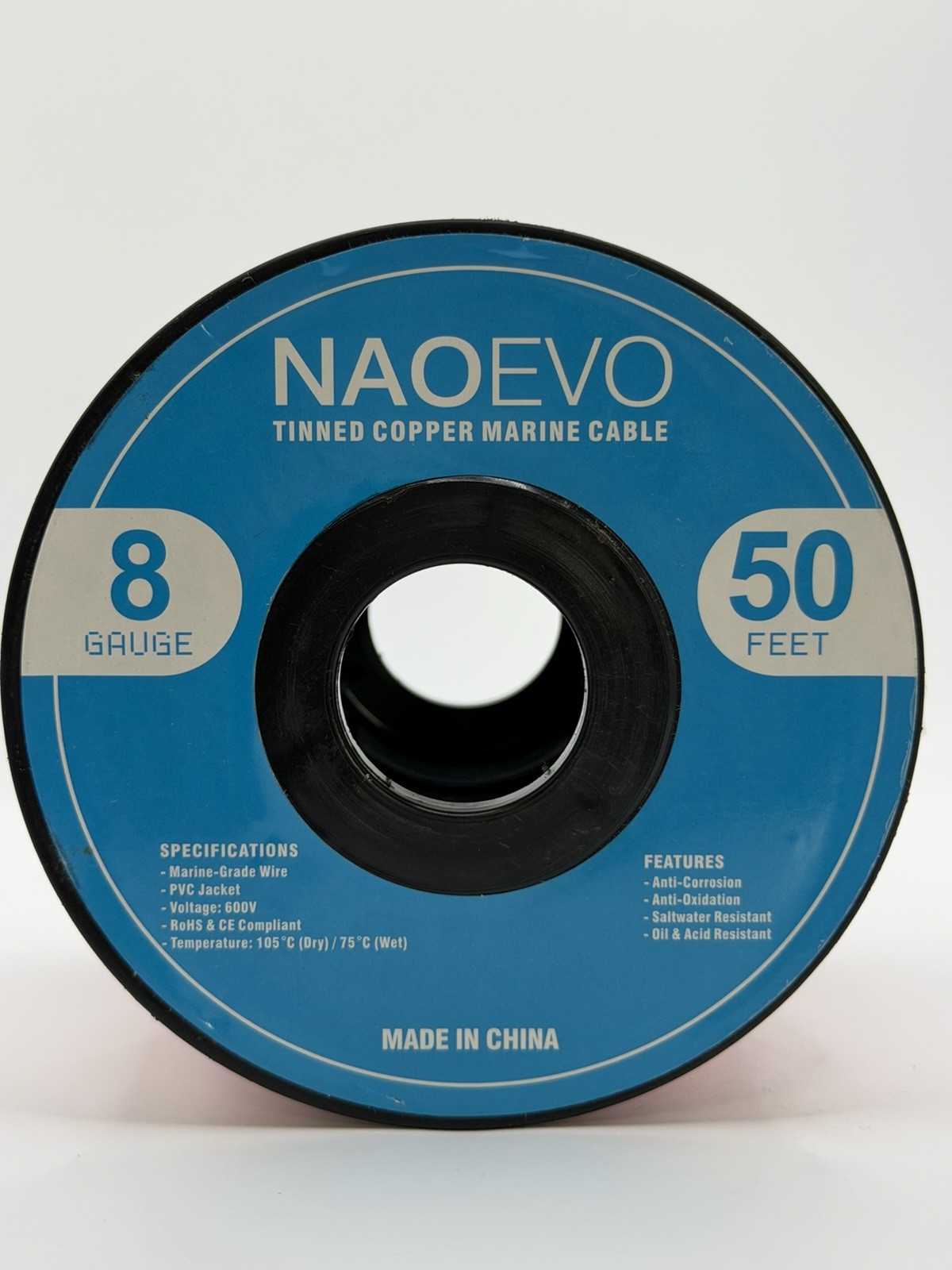 NAOEVO 8 Gauge Tinned Copper Marine Cable 50 Feet NAOEVO 8 Gauge Tinned Copper Marine Cable 50 Feet