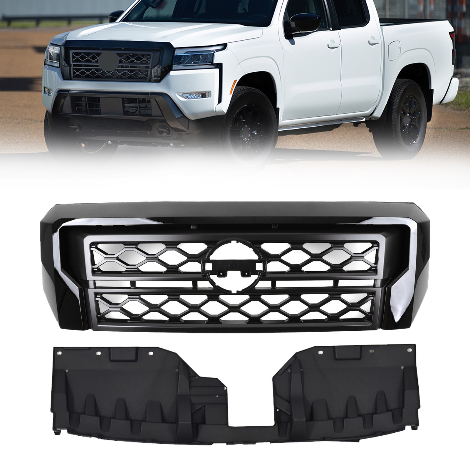 Front Upper Grille Grill Black For 2022-2024 Nissan Frontier S SV 62310-9BU0D