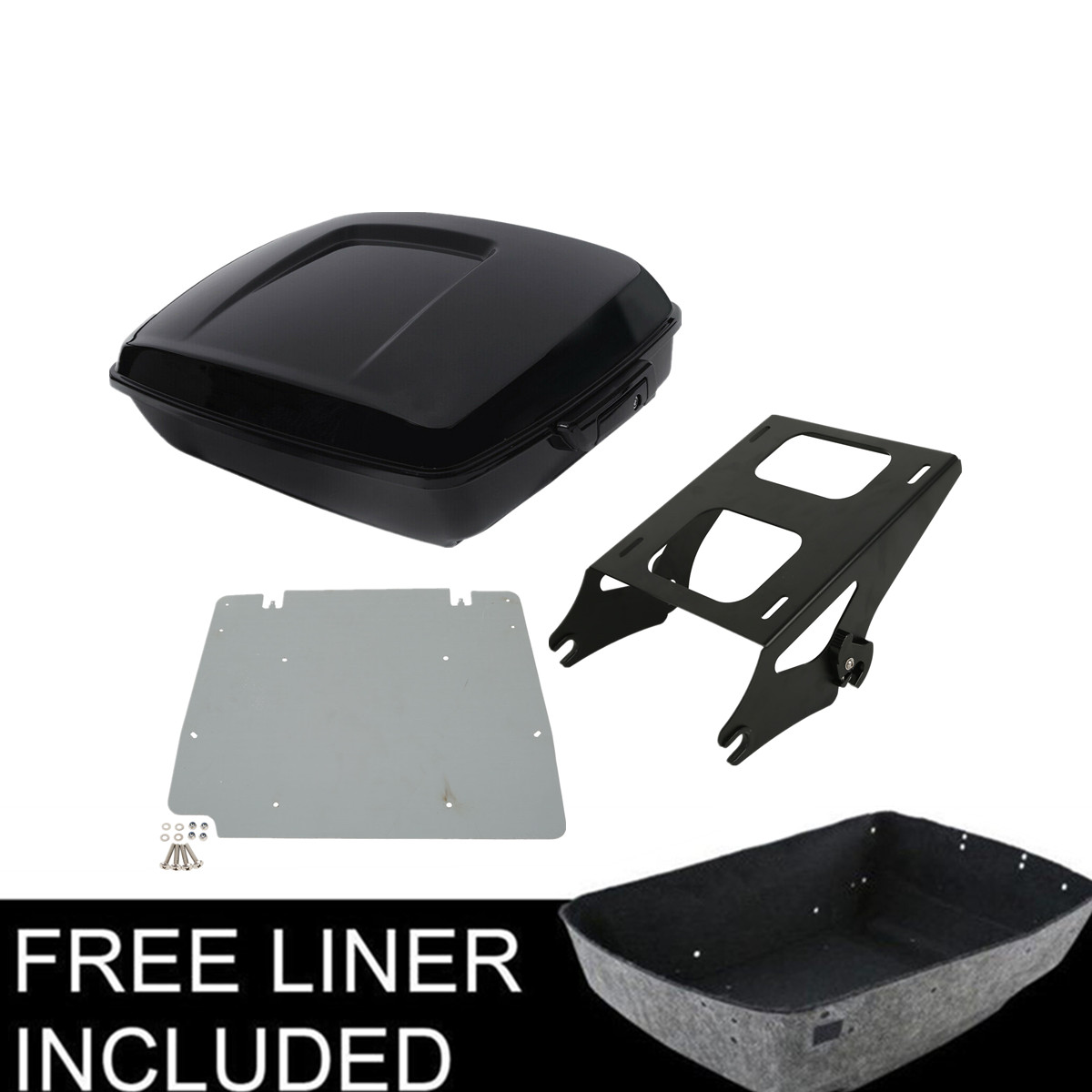 Chopped Pack Trunk &Base Plate Mount Rack Fit For Harley Touring 2014-2026 Black