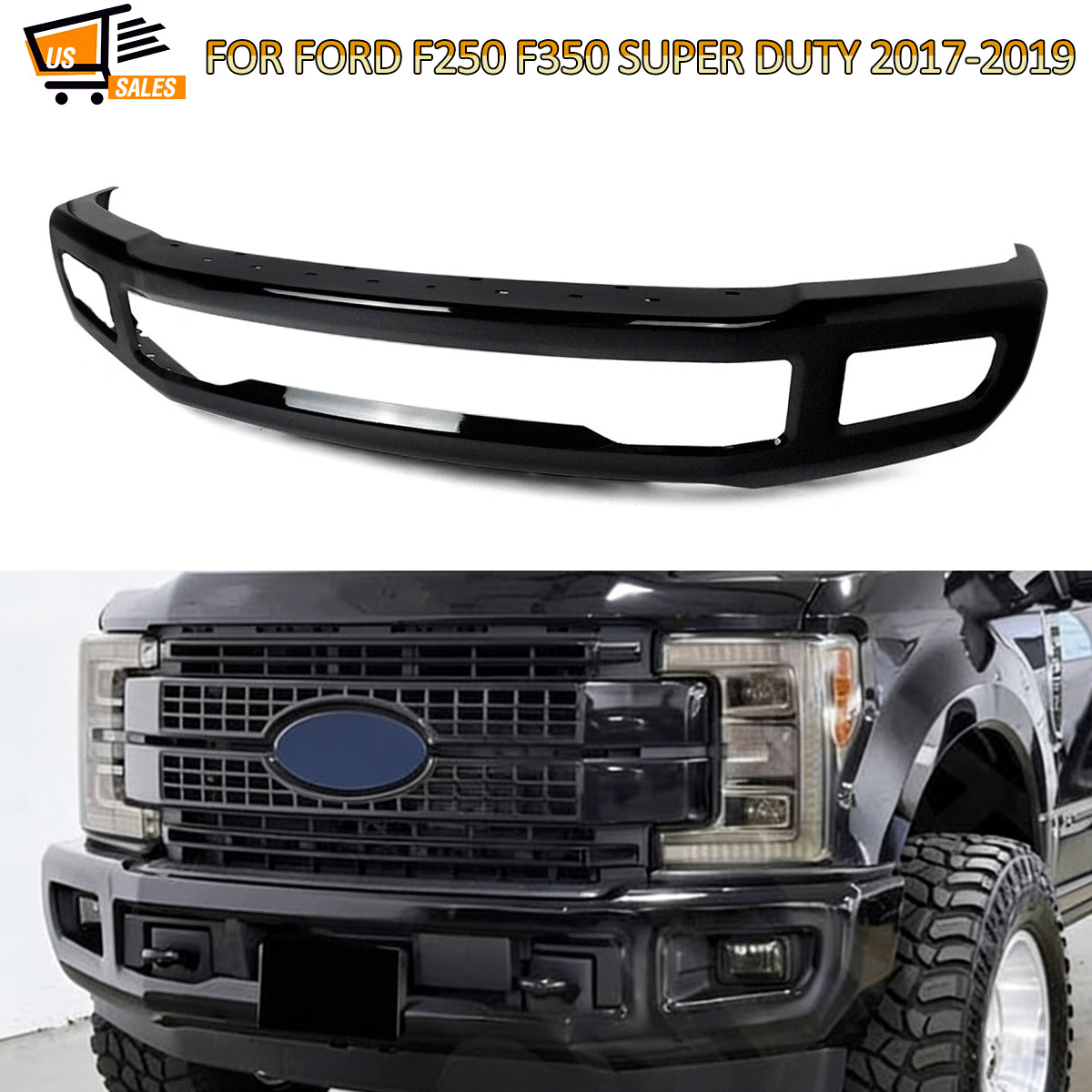 Agate Black Steel Front Bumper Face Bar For 2017-2019 Ford F250 F350 F-250 w/Fog