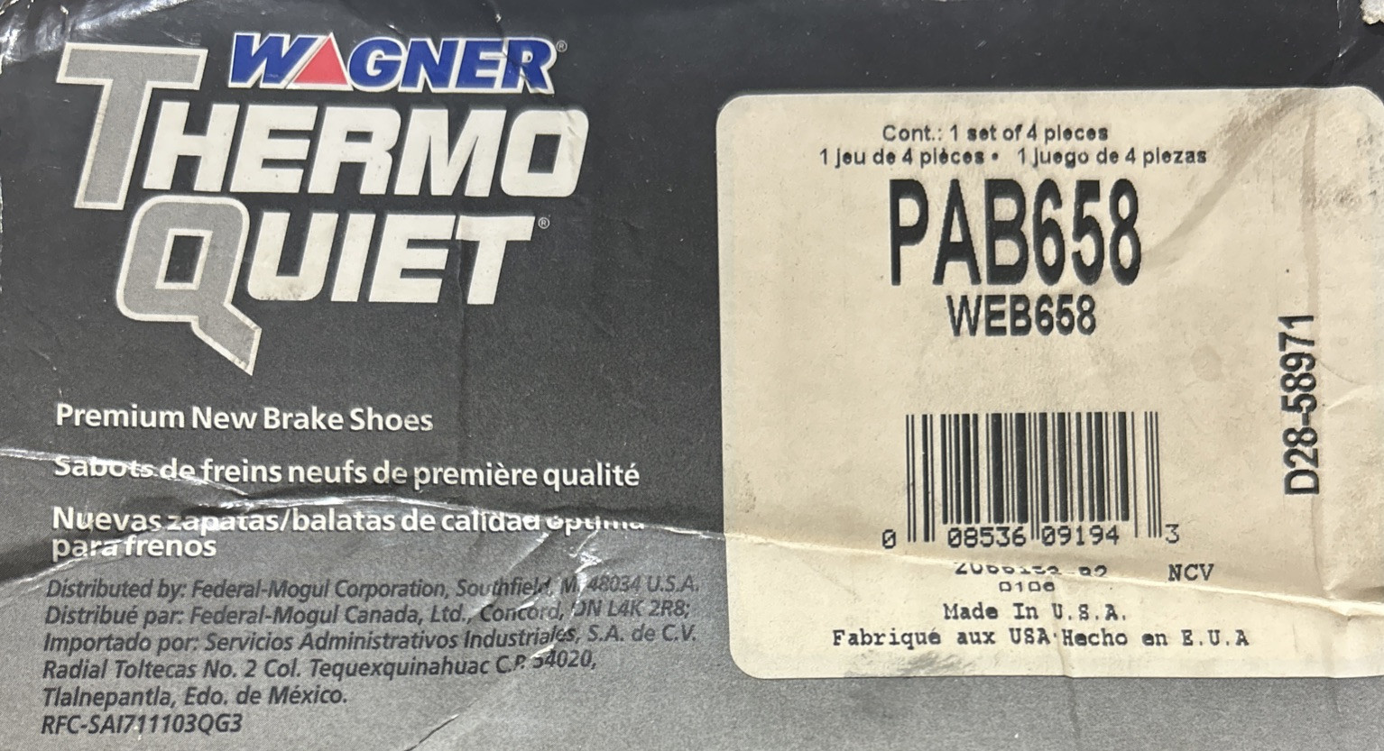 Wagner Thermo Quiet PAB658 WEB658 Set Of 4 Brake Shoes New Old Stock
