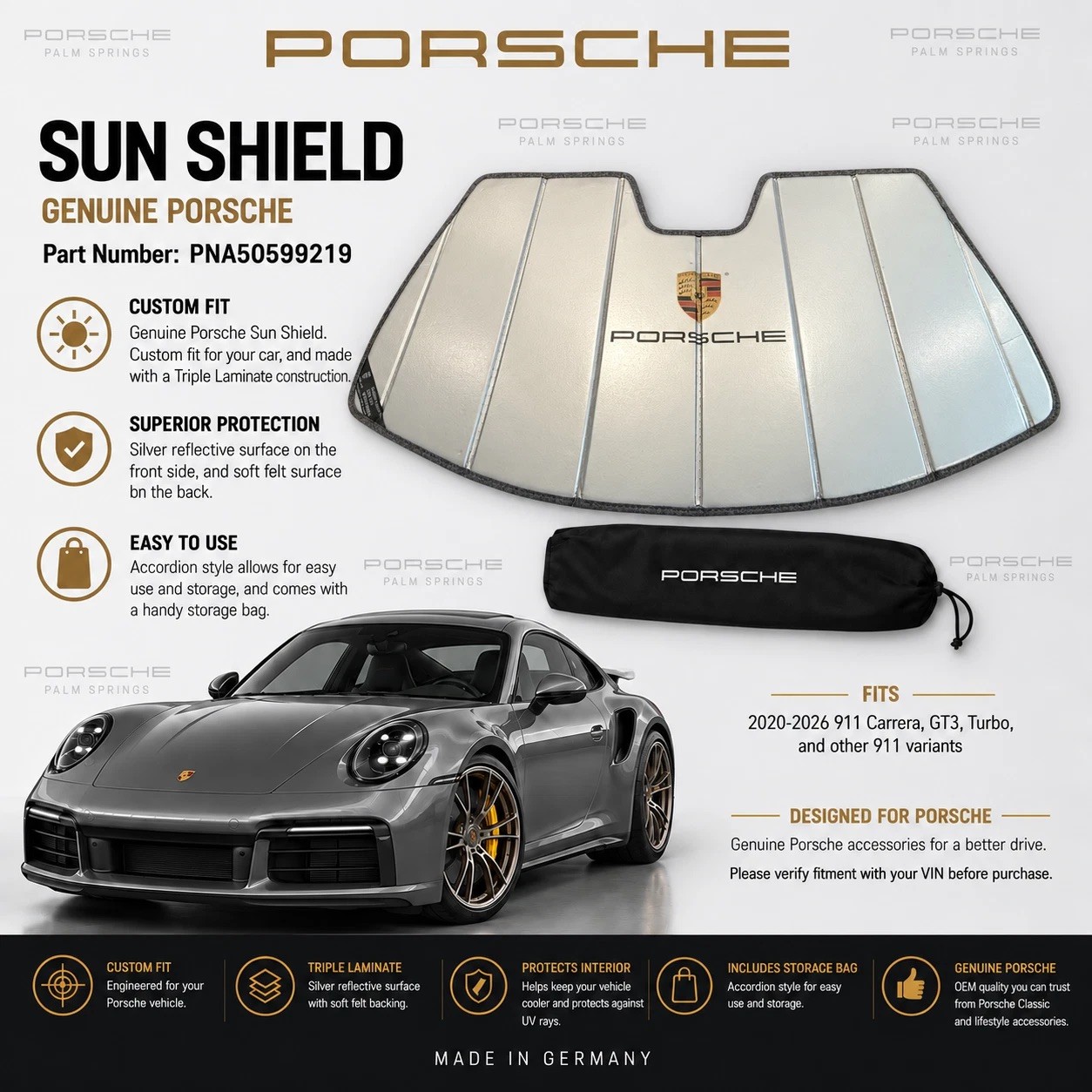 Porsche 911 Carrera 992 Genuine OEM Sunshade Windshield W Storage Bag UP50992 Porsche 911 Carrera 992 Genuine OEM Sunshade Windshield W Storage Bag UP50992