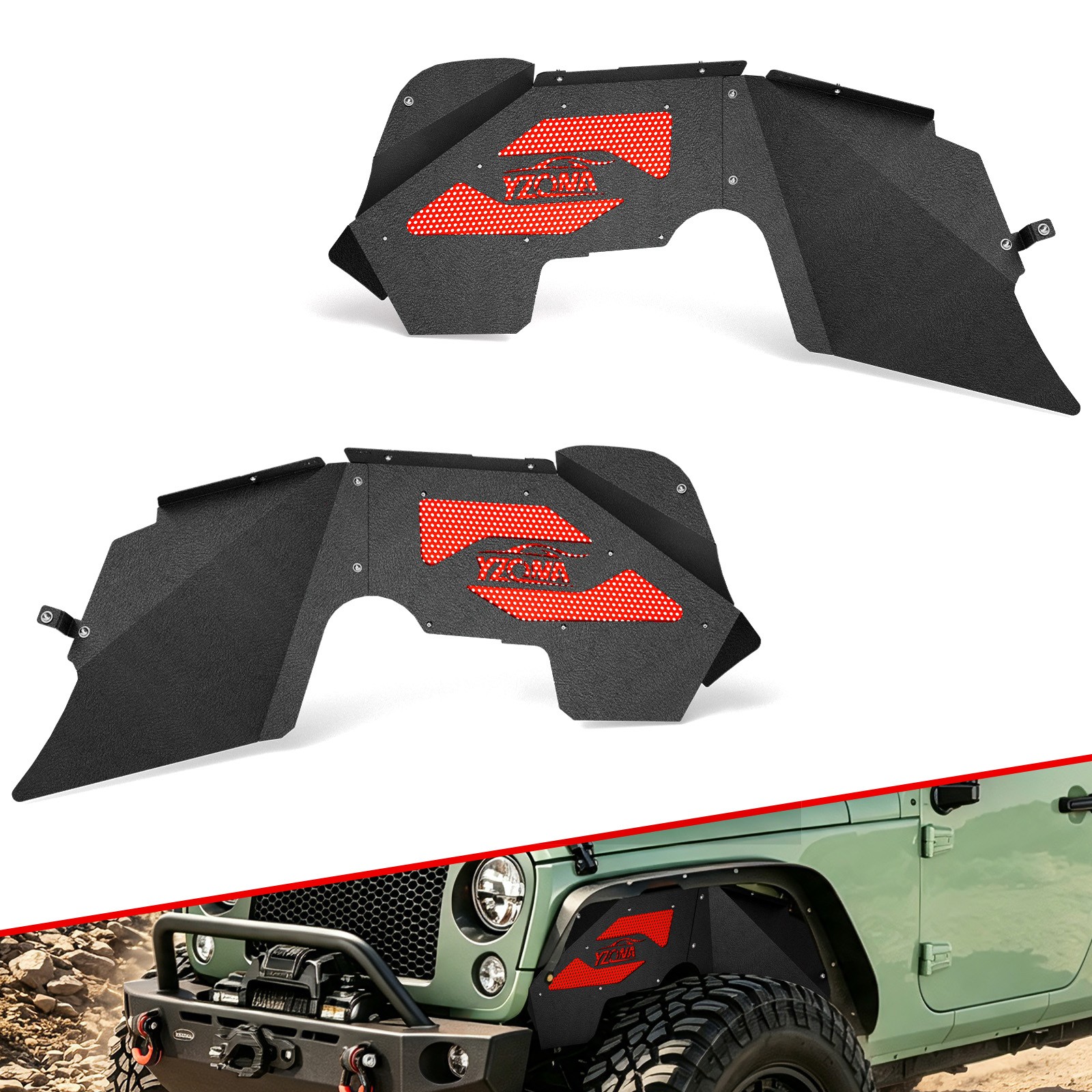 YZONA, 2 x Front Inner Fender Liners For 2007-2018 Jeep Wrangler JK, Bolt-On YZONA, 2 x Front Inner Fender Liners For 2007-2018 Jeep Wrangler JK, Bolt-On