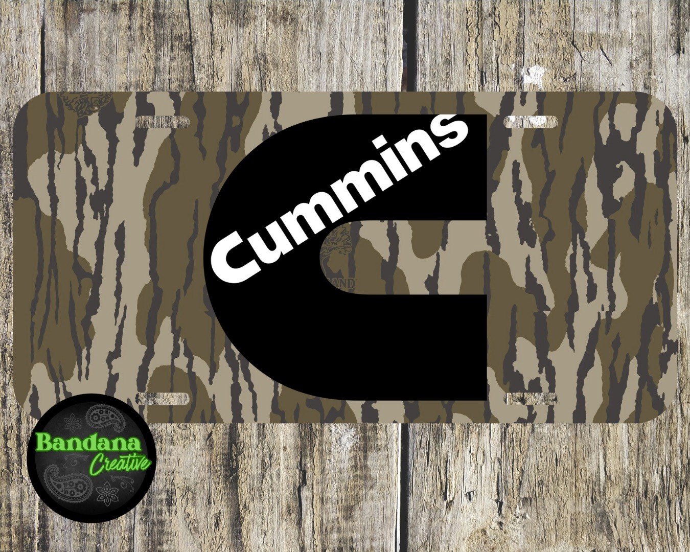Bottomland Camo Cummins Diesel logo Vehicle Tag