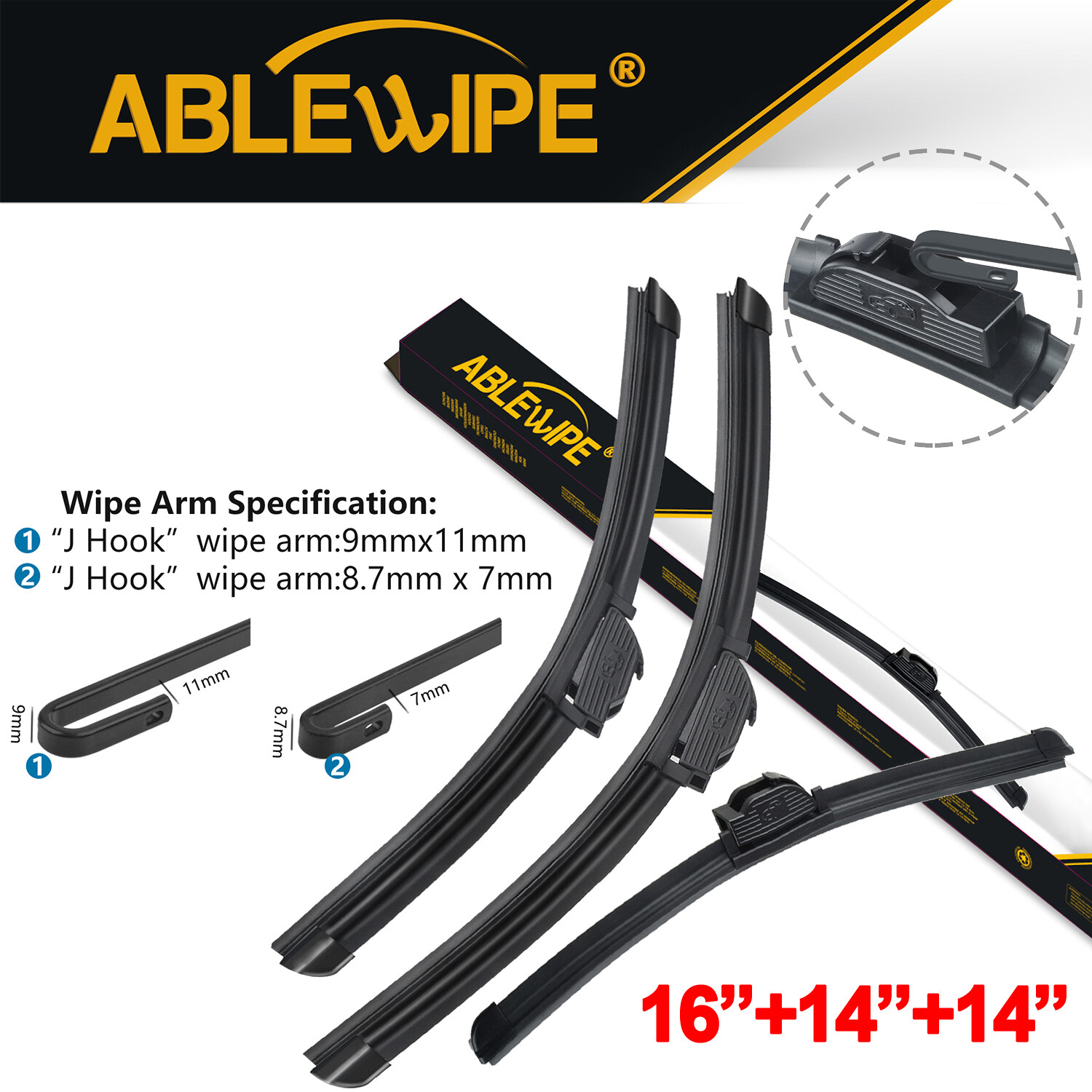 ABLEWIPE 3PCS Quality Wiper Blades Fit For Toyota FJ Cruiser 2007-2014 14