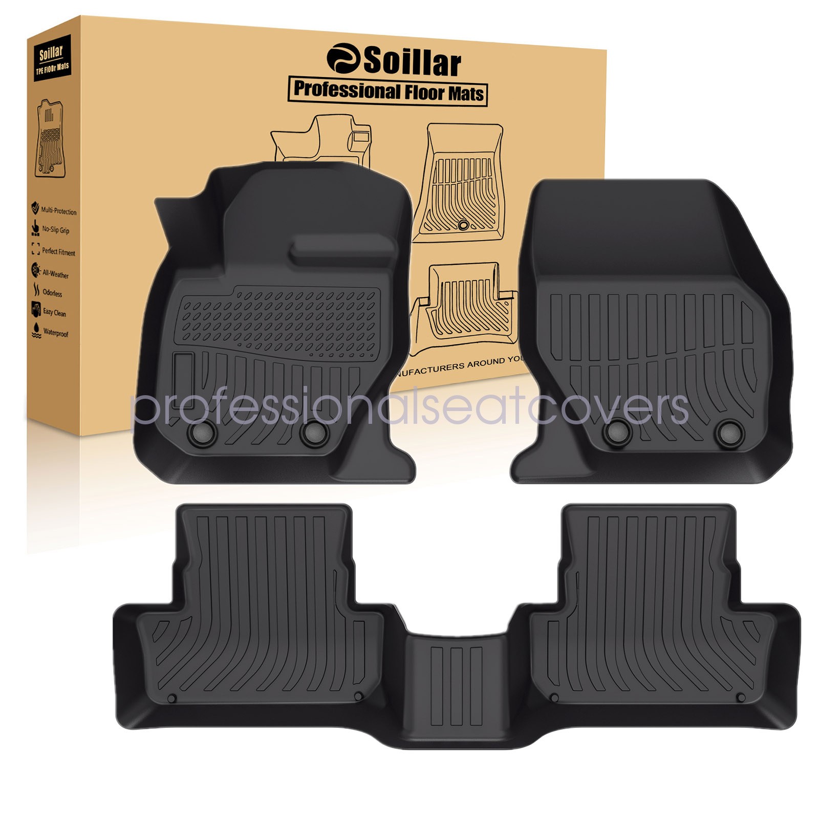 For 2010-2017 Volvo XC60 TPE Floor Mats Liners 3PCS 3D Front & Rear Black NEW