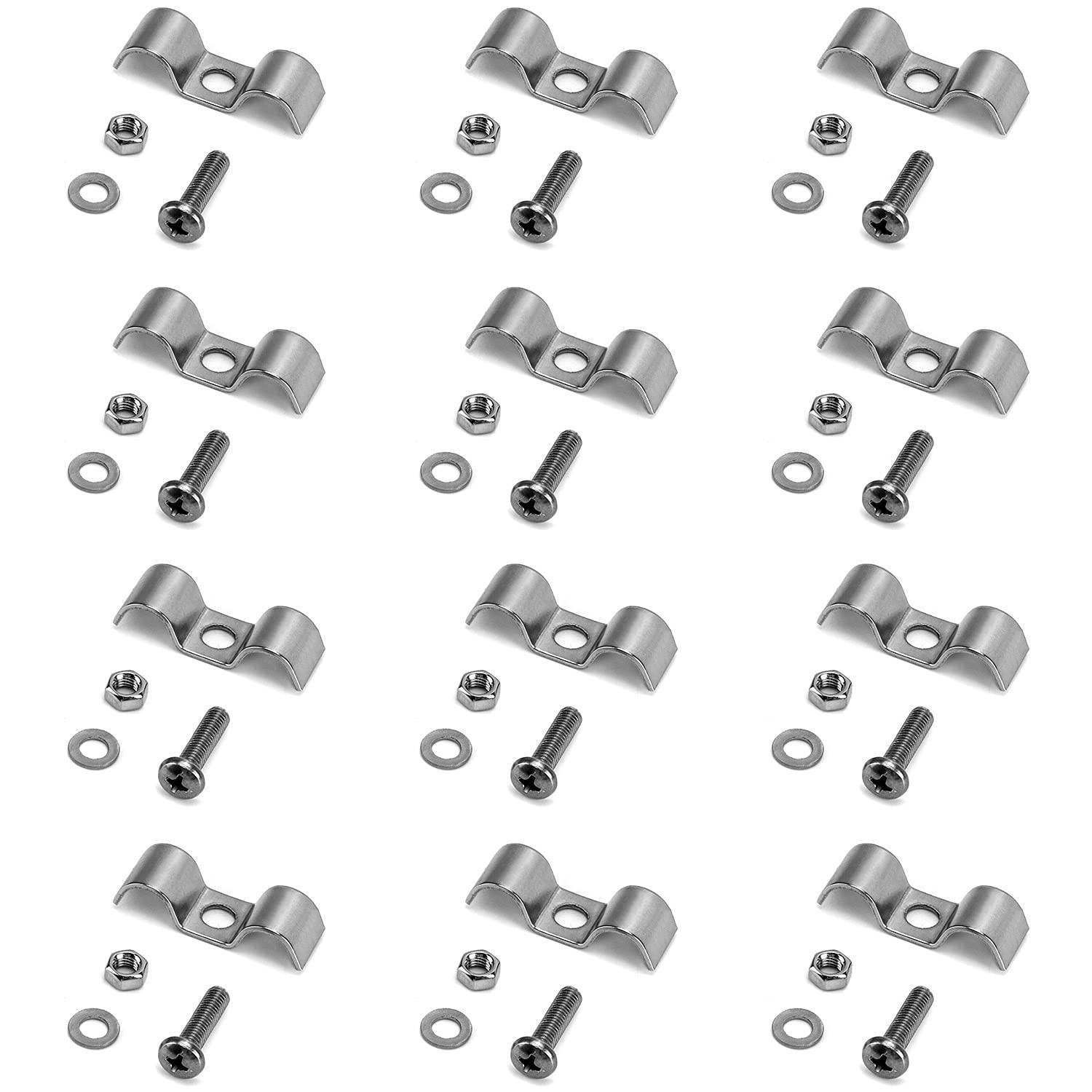 QWORK Stainless Steel Double Line Clamp, 12 Pack 3/8\ QWORK Stainless Steel Double Line Clamp, 12 Pack 3/8\
