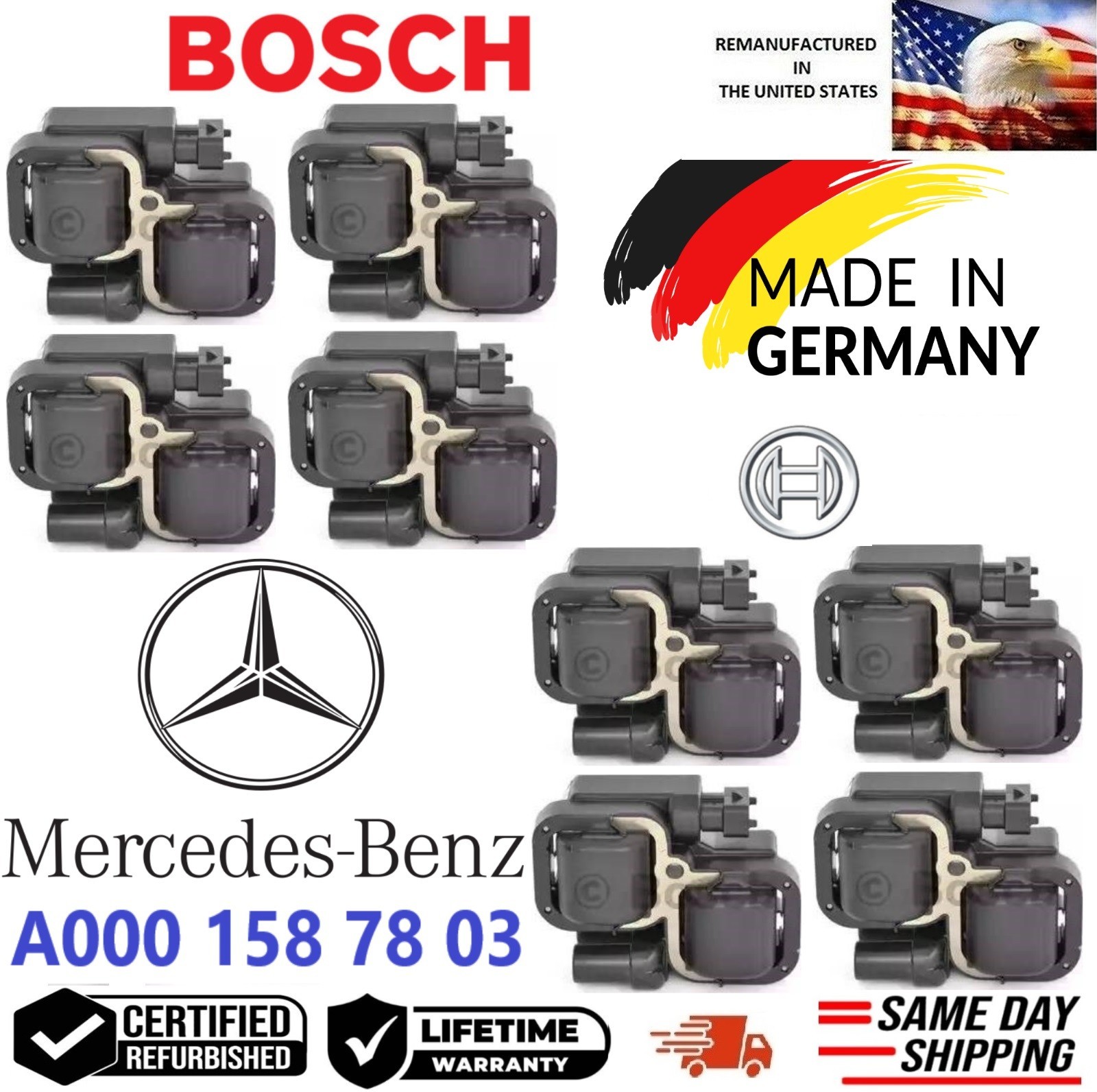 ✅OEM Set Of 8 BOSCH Ignition Coils For 1998-2011 MERCEDES-BENZ 4.3L 5.0L 5.5L V8 ✅OEM Set Of 8 BOSCH Ignition Coils For 1998-2011 MERCEDES-BENZ 4.3L 5.0L 5.5L V8