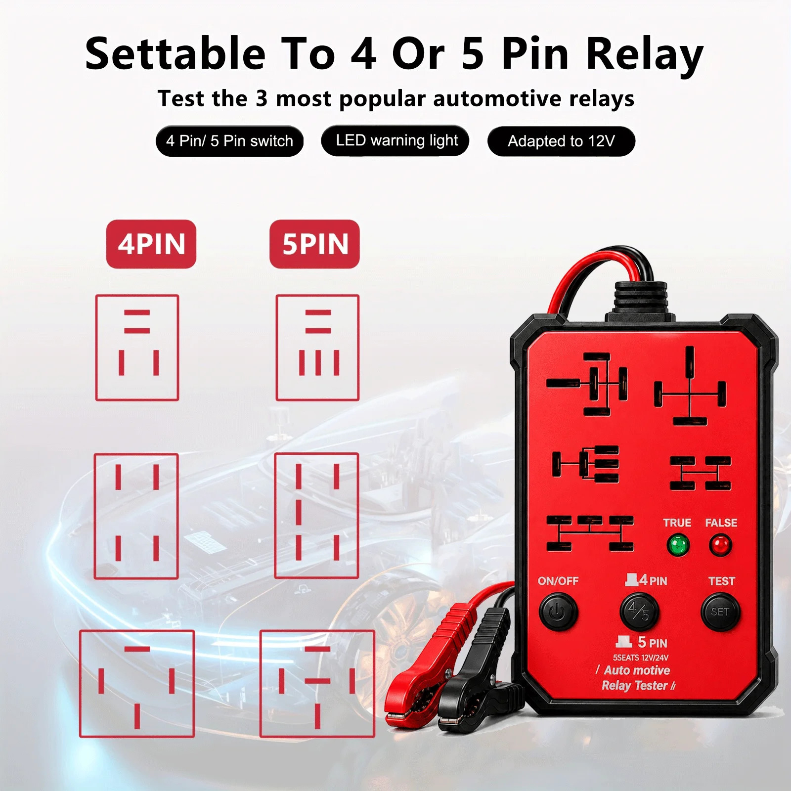 Relay Tester 12V/24V, Car Diagnostic Tool w/ 5 Slot Wireless Test