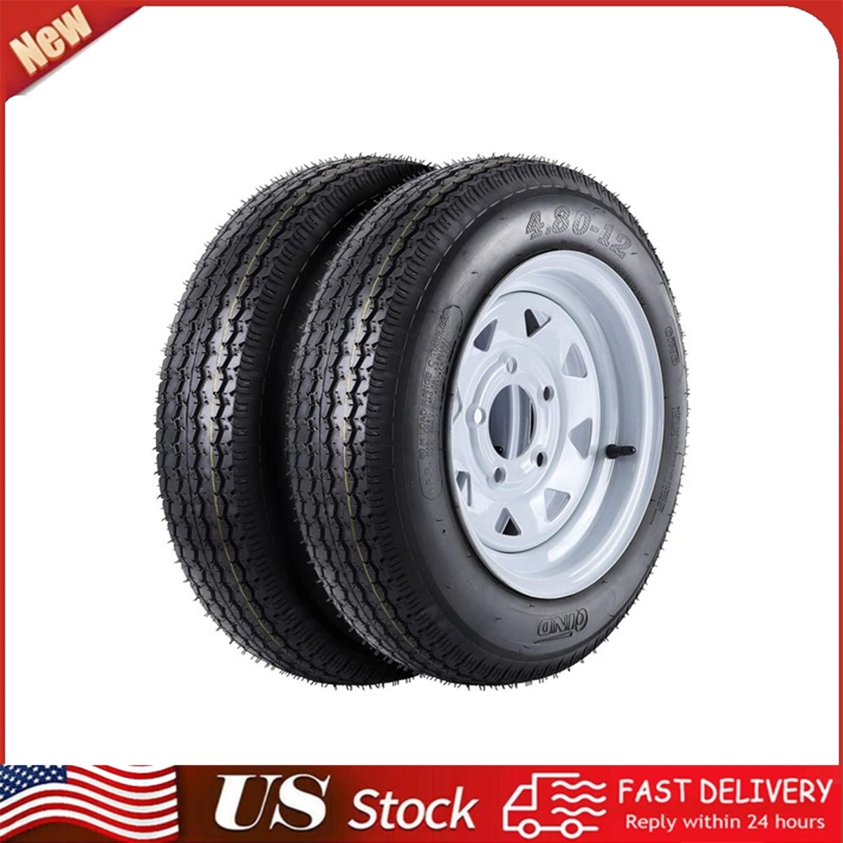 2PC 4.80x12 Trailer Tire & Wheel Assembly 5-Lug on 4.5\